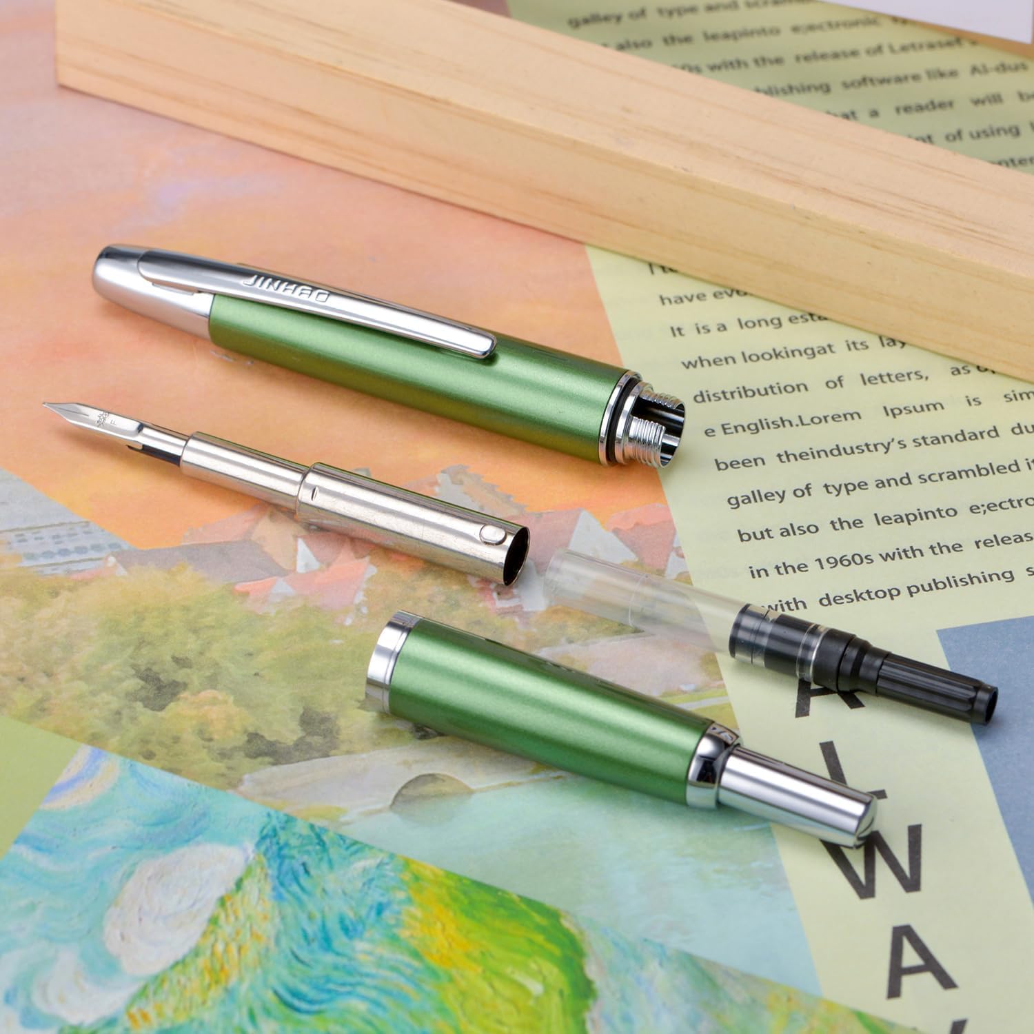 Jinhao 10 Capless Fountain Pen with Box,Retractable Fine Nib with Ink Converter Set (Silver Clip)