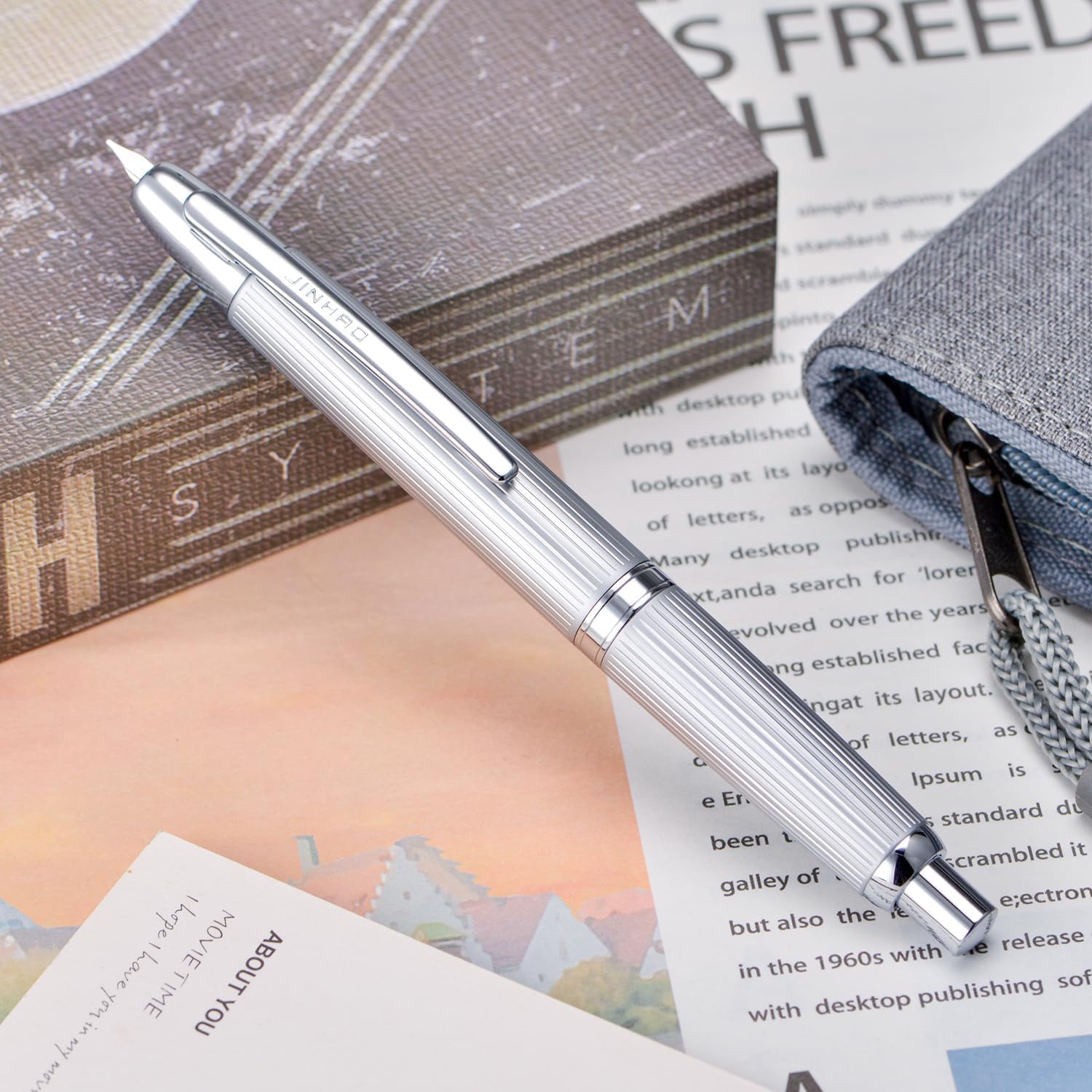 Jinhao 10 Capless Fountain Pen with Box, Retractable Fine Nib with Converter Set, Clip Version, Metal Body
