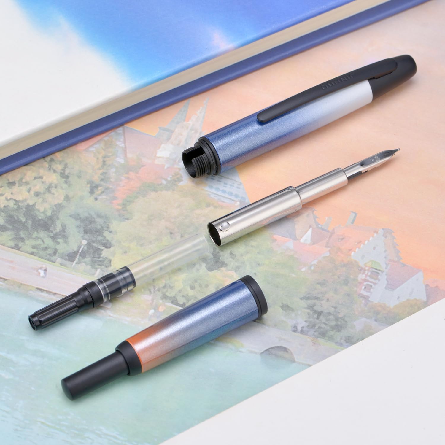 Jinhao 10 Capless Fountain Pen with Box – Matte Black, Sea Pine Green, Gradient Dark Blue, Retractable Fine Iridium Nib( Black Clip) Ink Converter Set