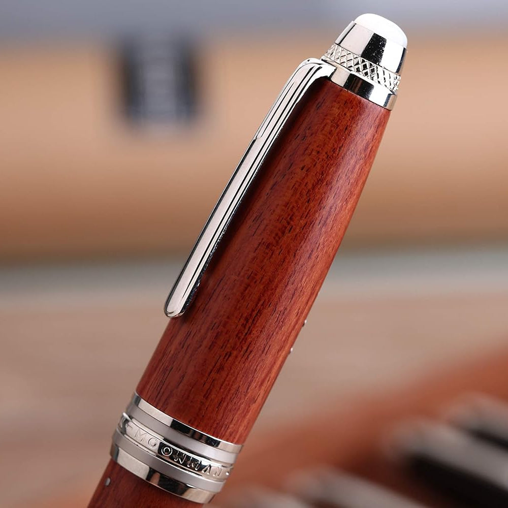 Moonman M1000 Handmade Rosewood Fountain Pen with Fine Bock Nib & Rivet Pearl Cap Top – Luxury Wooden Fountain Pen