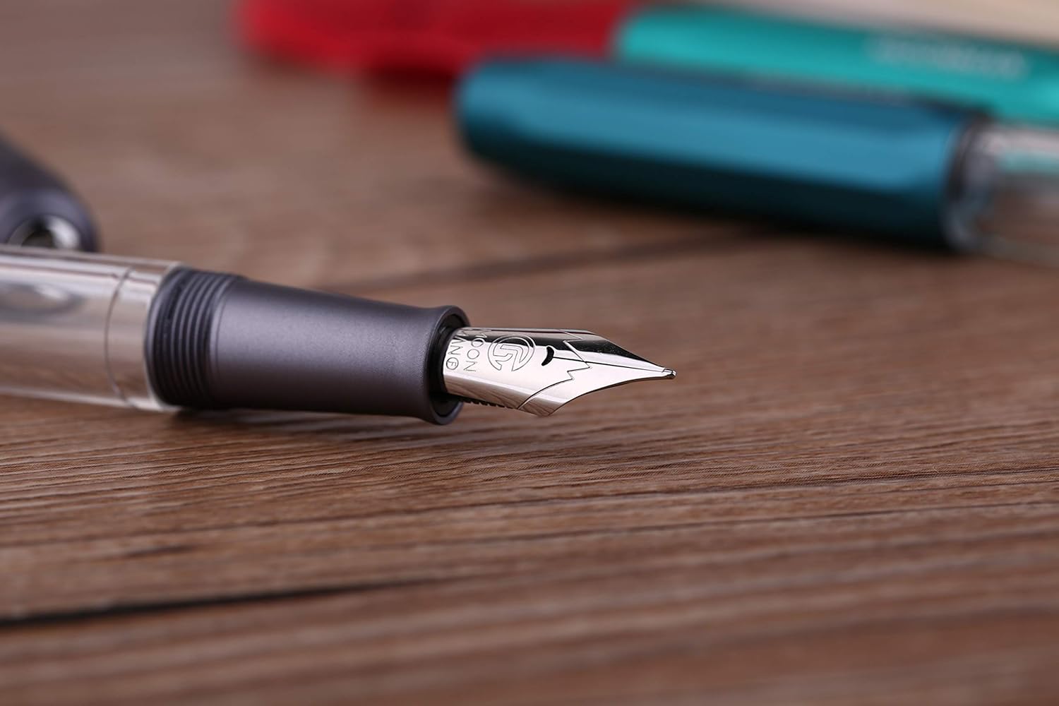 Moonman T1 Piston Fountain Pen 0.6 mm Fine Nib, Gray Aluminium Transparent Acrylic Large Ink Capacity Writing Pen Box