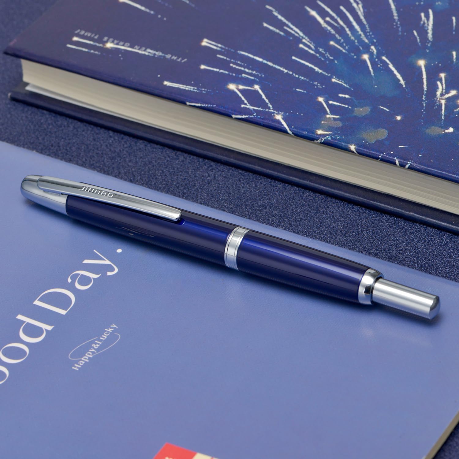 Jinhao 10 Capless Fountain Pen with Box,Retractable Fine Nib with Ink Converter Set (Silver Clip)
