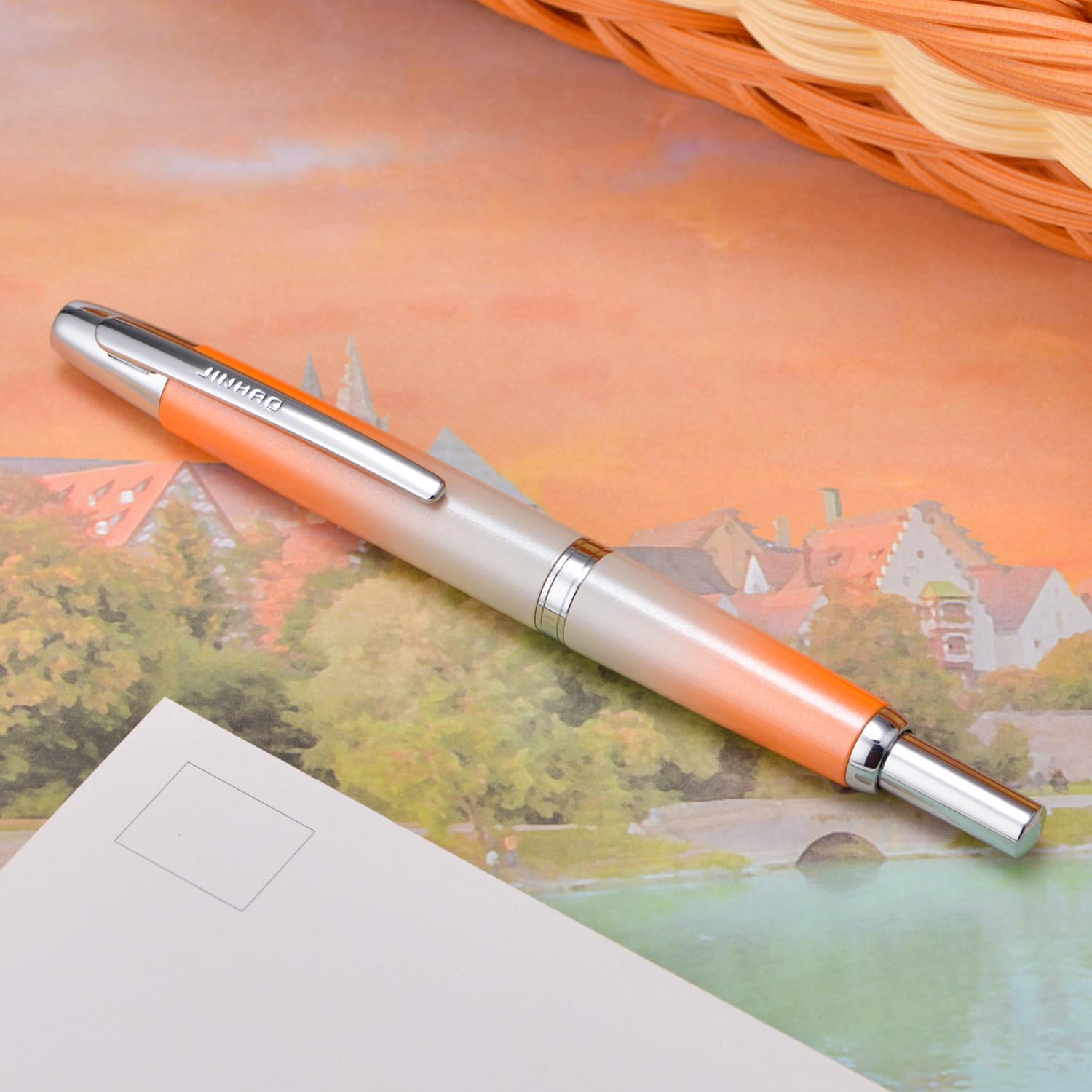 Jinhao 10 Capless Fountain Pen with Box, Retractable Fine Nib with Converter Set, Metal Body, Silver Clip Version
