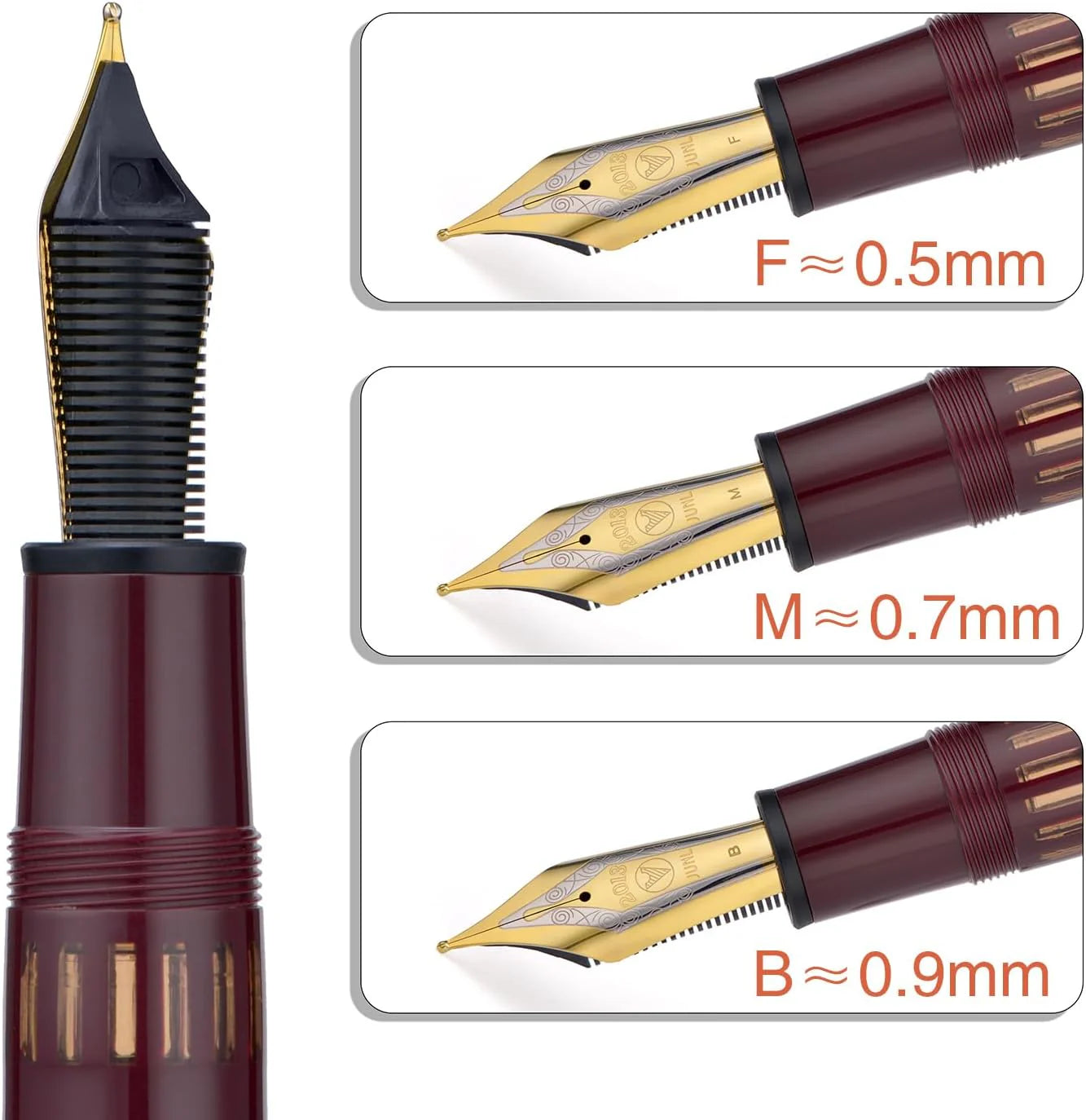 Wing Sung Junlai 930 Round Top Fountain Pen –Maroon, Fence Ink Window, Gold Trim, Large #9 Nib, Piston Filling System