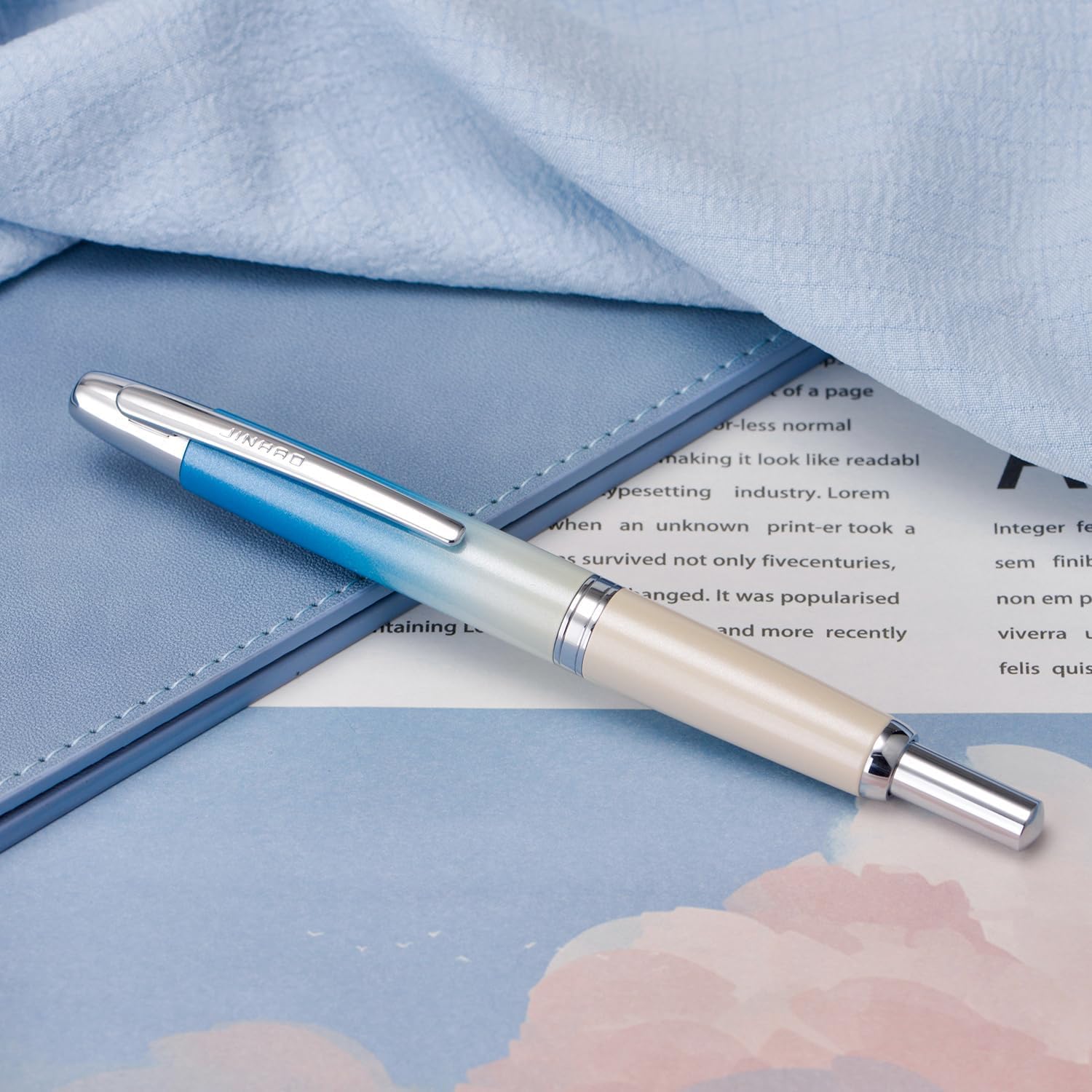 Jinhao 10 Capless Fountain Pen with Box, Retractable Fine Nib with Converter Set, Metal Body, Silver Clip Version