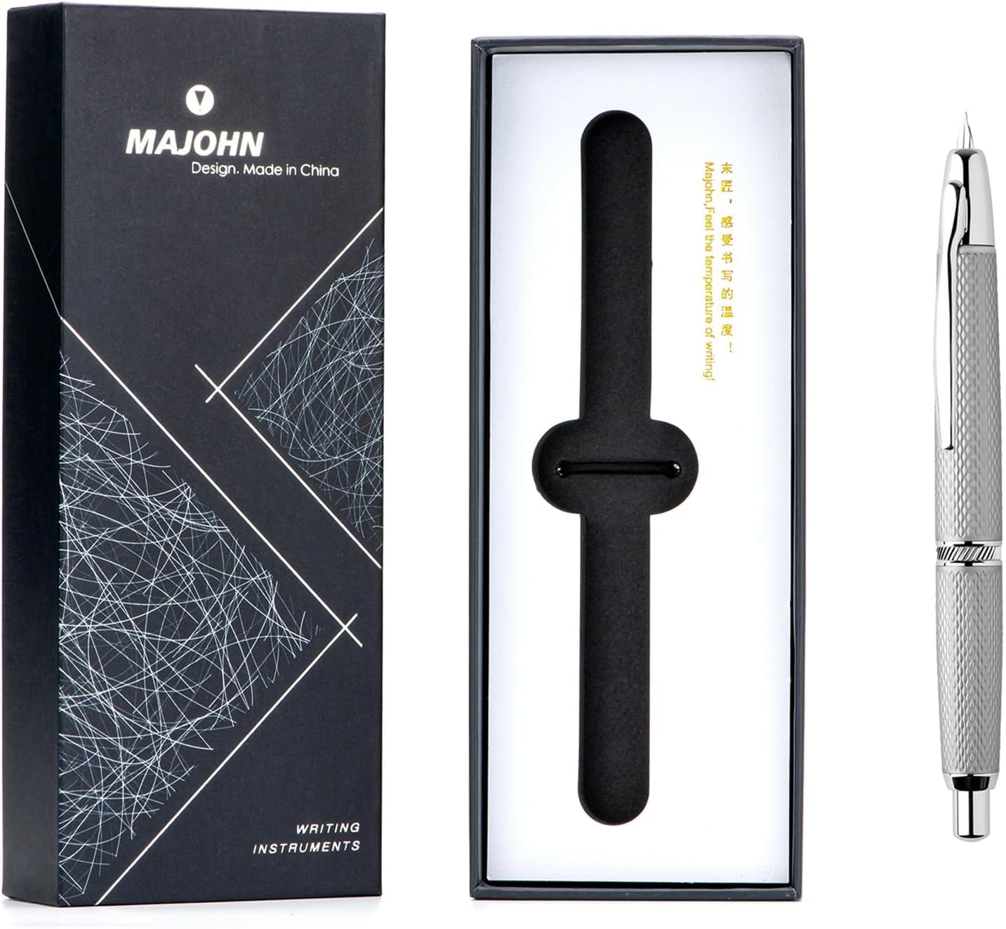 Moonman A1 Reverse Scale Retractable Fountain Pen – Extra Fine 0.38mm Nib, White Grid Metal Body with White Clip, Press Mechanism, Includes Converter, Dropper & Gift Box