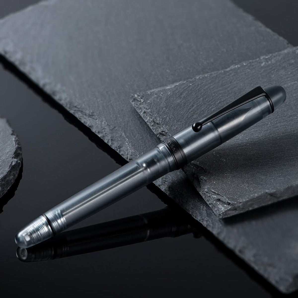 Asvine V126 Matt Black Vacuum Filling Fountain Pen, Black Trim Demonstrator