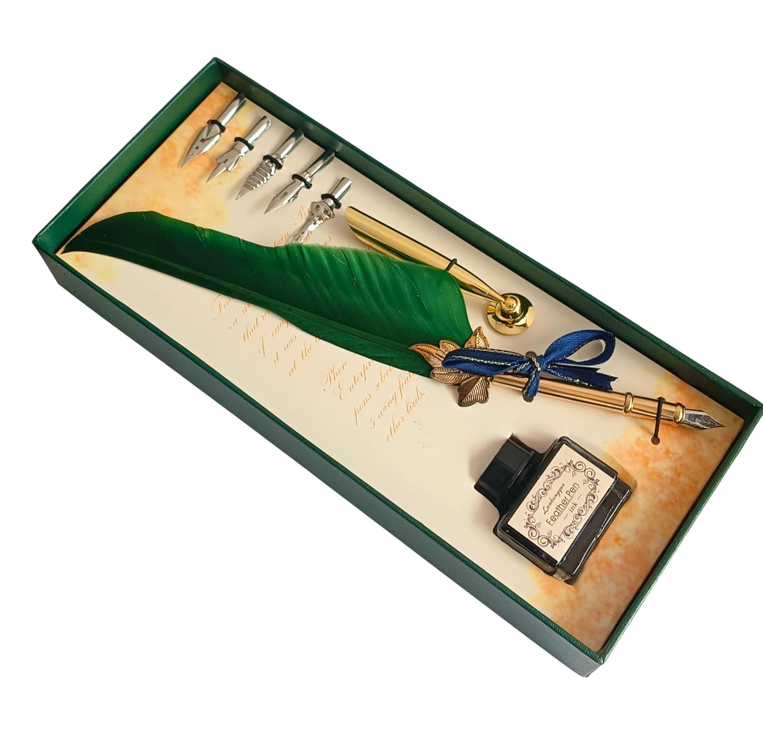 Feather Quill Pen and Ink Set – Antique Calligraphy Dip Pen with 5 Extra Nibs, Vintage Writing & Calligraphy Set