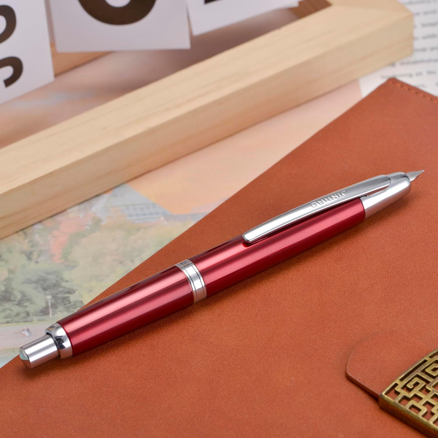 Jinhao 10 Capless Fountain Pen with Box,Retractable Fine Nib with Ink Converter Set (Silver Clip)