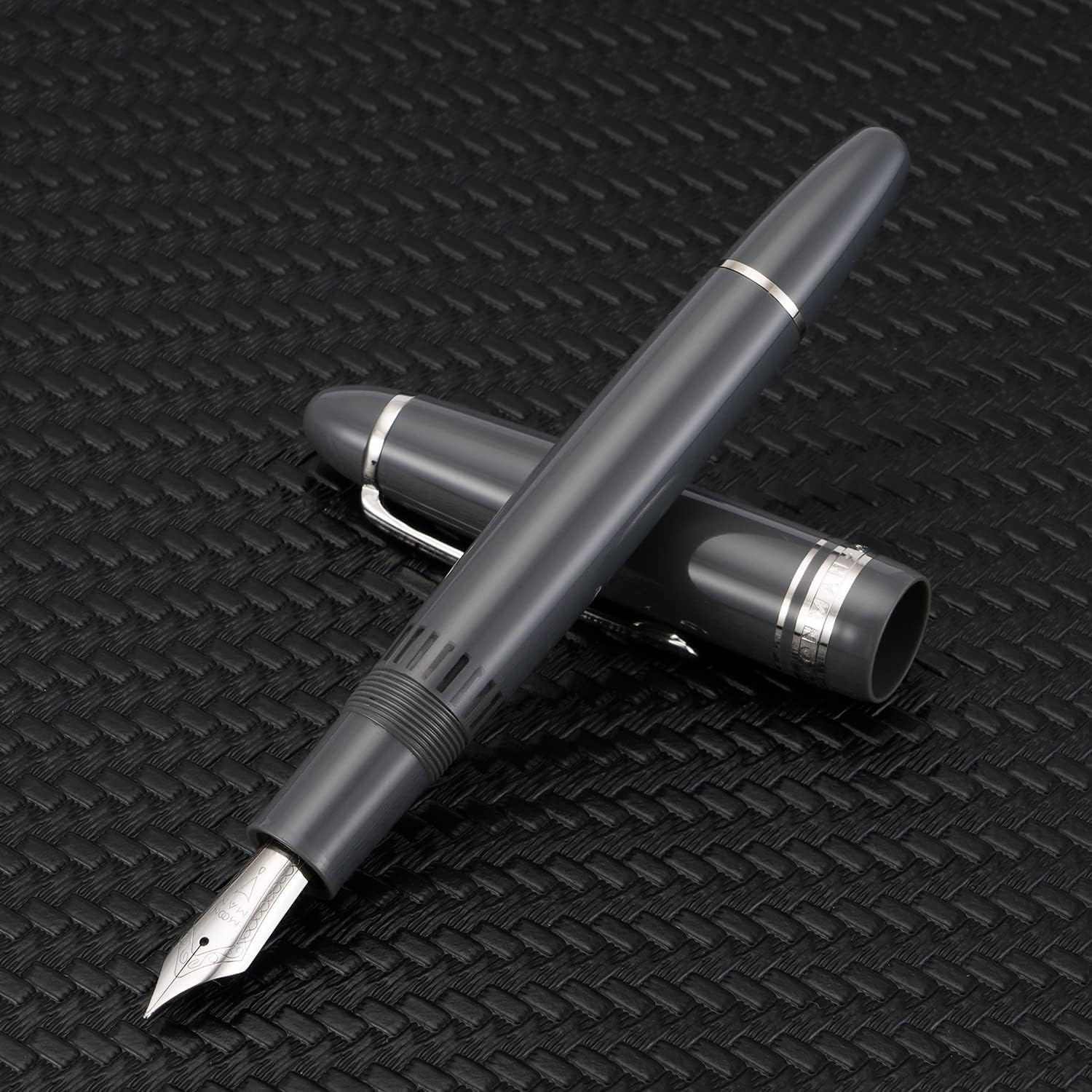Moonman P136 Piston Fountain Pen –Grey Resin Body with Silver Clip, Extra Fine, Fine, Medium, Broad Nib Options, Comes with Gift Box