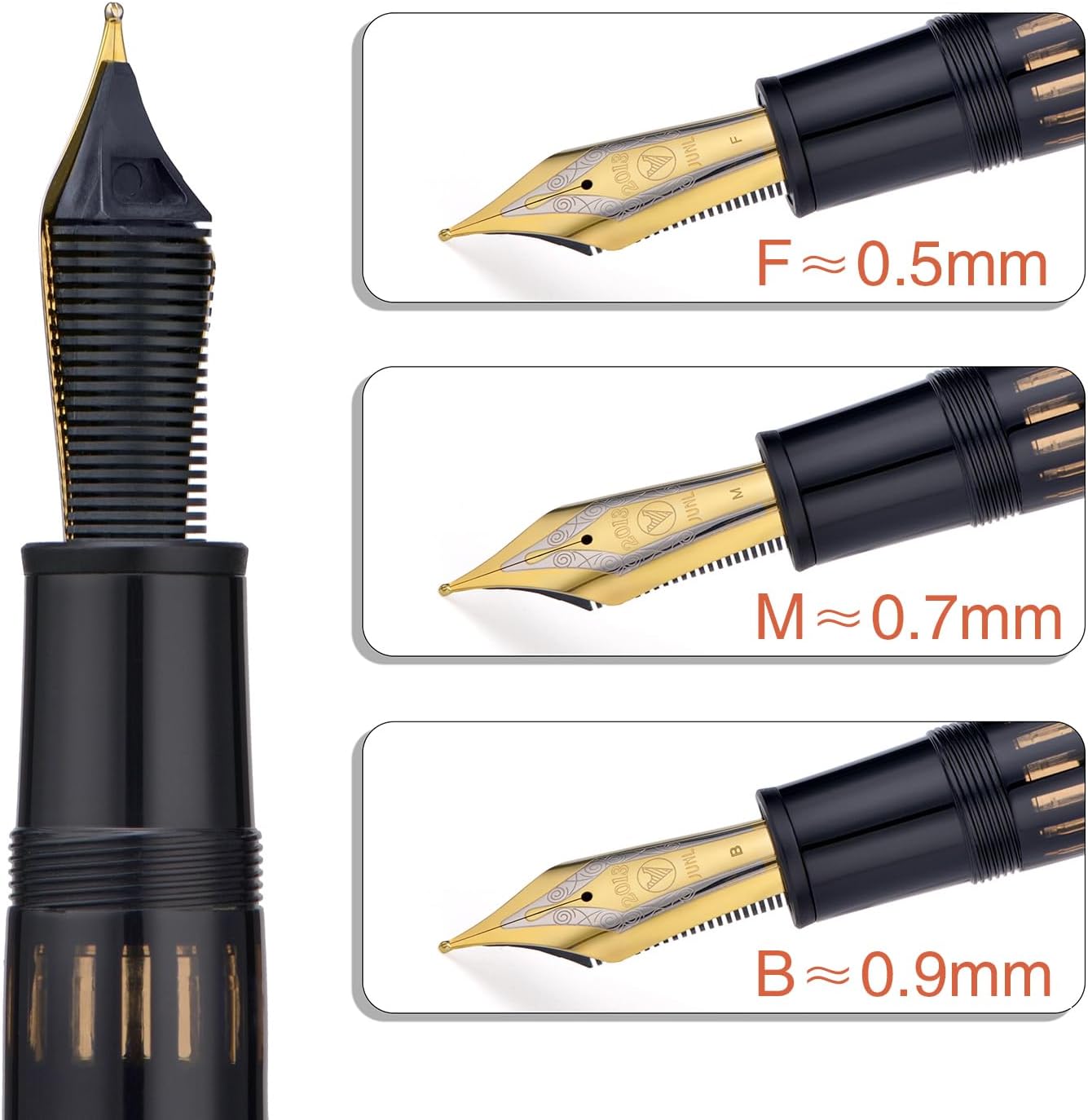 WingSung Junlai 930 Acrylic Fountain Pen, Size 9 Medium Nib with Piston Filling System, Piano Black Fence Ink Tank Design Smooth Writing Pen (Gold Trim)