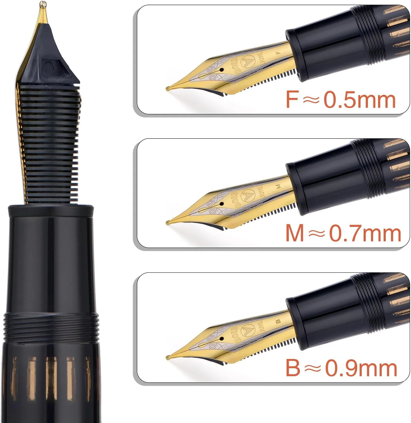 Wing Sung Junlai 930 Round Top Fountain Pen – Piano Black Fence Ink Window, Gold Trim, Large #9 Nib, Piston Filling System