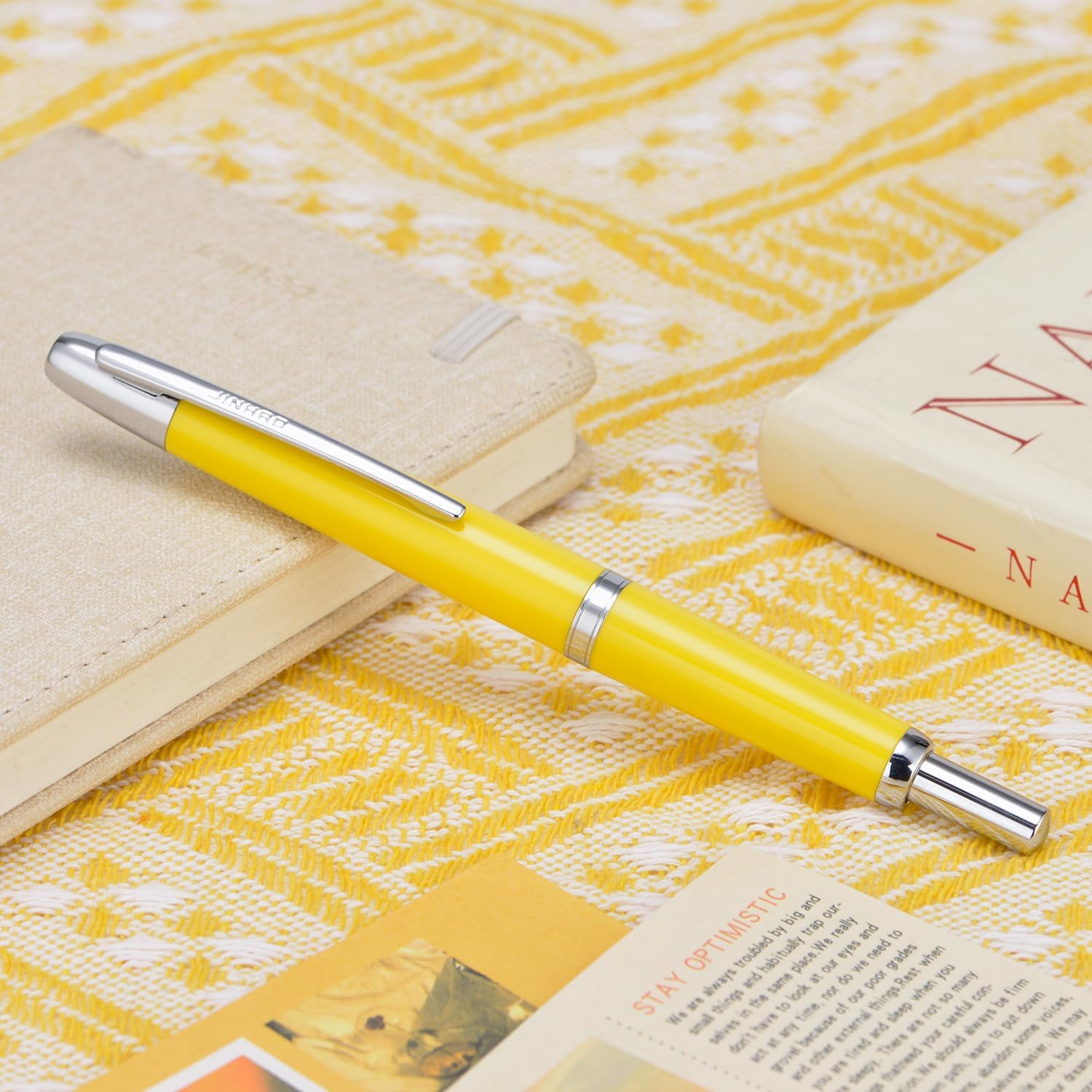 Jinhao 20 Press Retractable Fountain Pen – Lemon Yellow Colors – Plastic Body(Silver Clip) - Fine & Extra Fine Nib with Converter –Smooth Writing Daily Pen (No Ink Included)