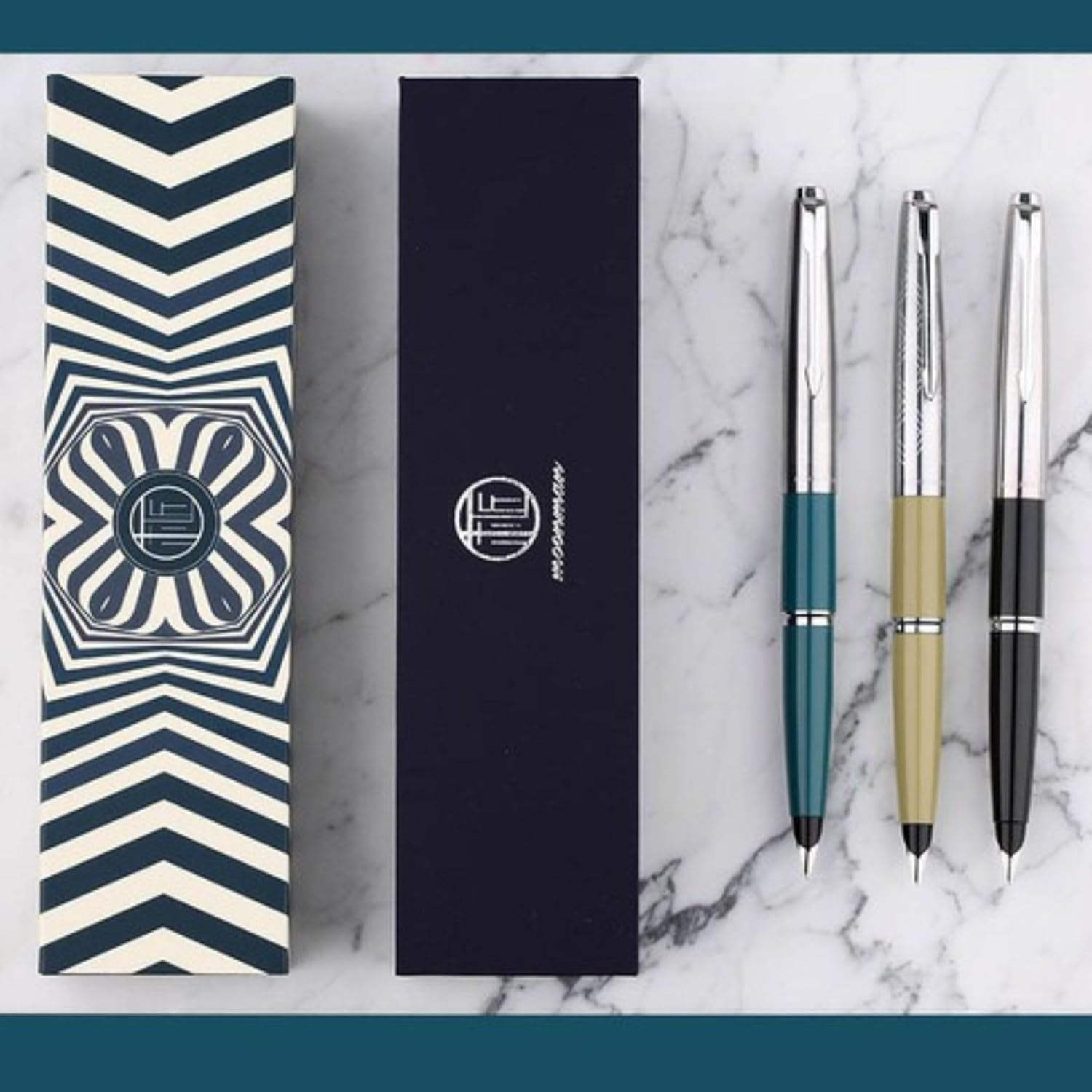 Moonman 80 Half Vintage Fountain Pen – Fine Iridium Nib, Green Barrel with Metal Cap, Semi-Demonstrator Design