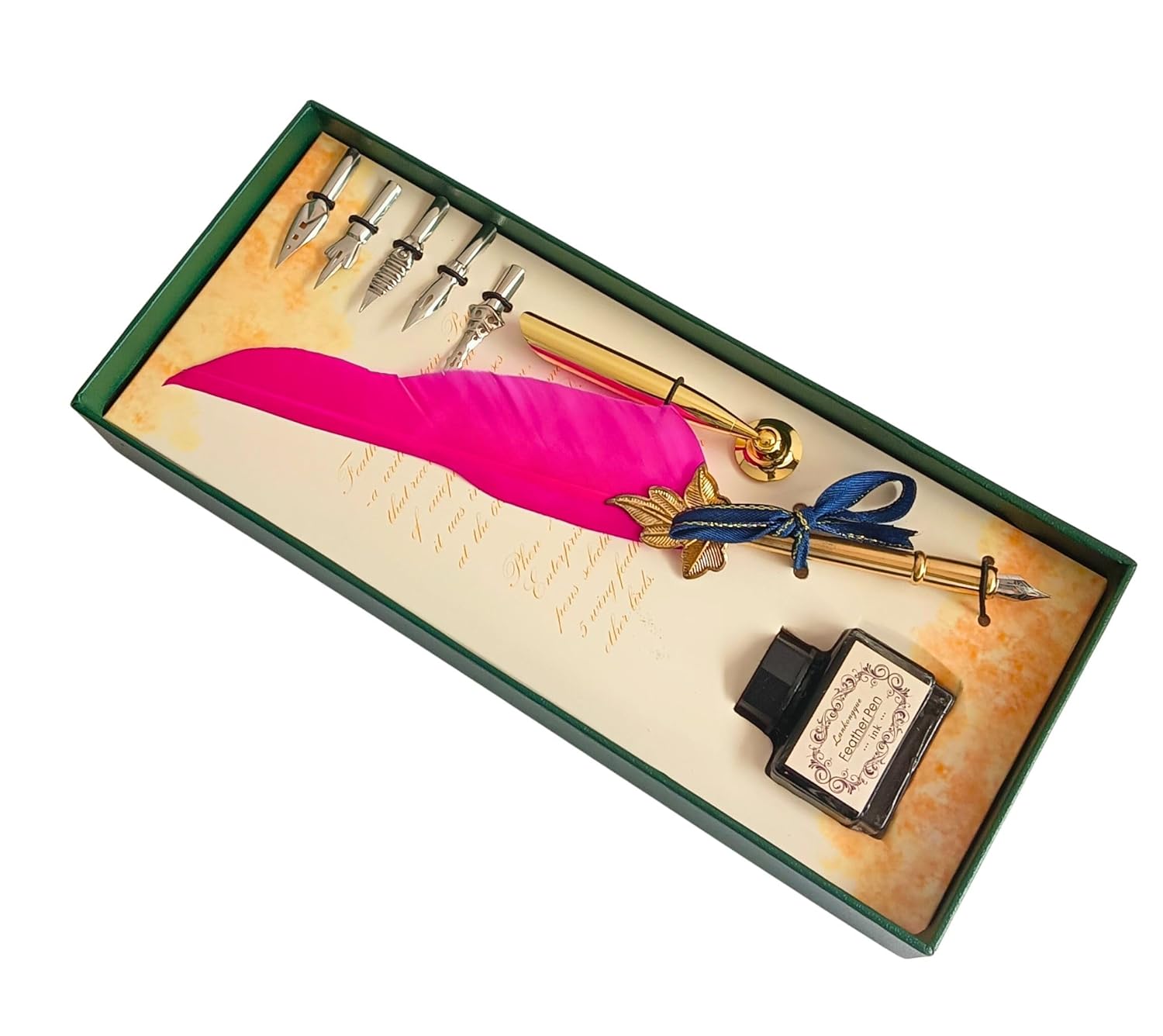 Feather Quill Pen and Ink Set – Antique Calligraphy Dip Pen with 5 Extra Nibs, Vintage Writing & Calligraphy Set