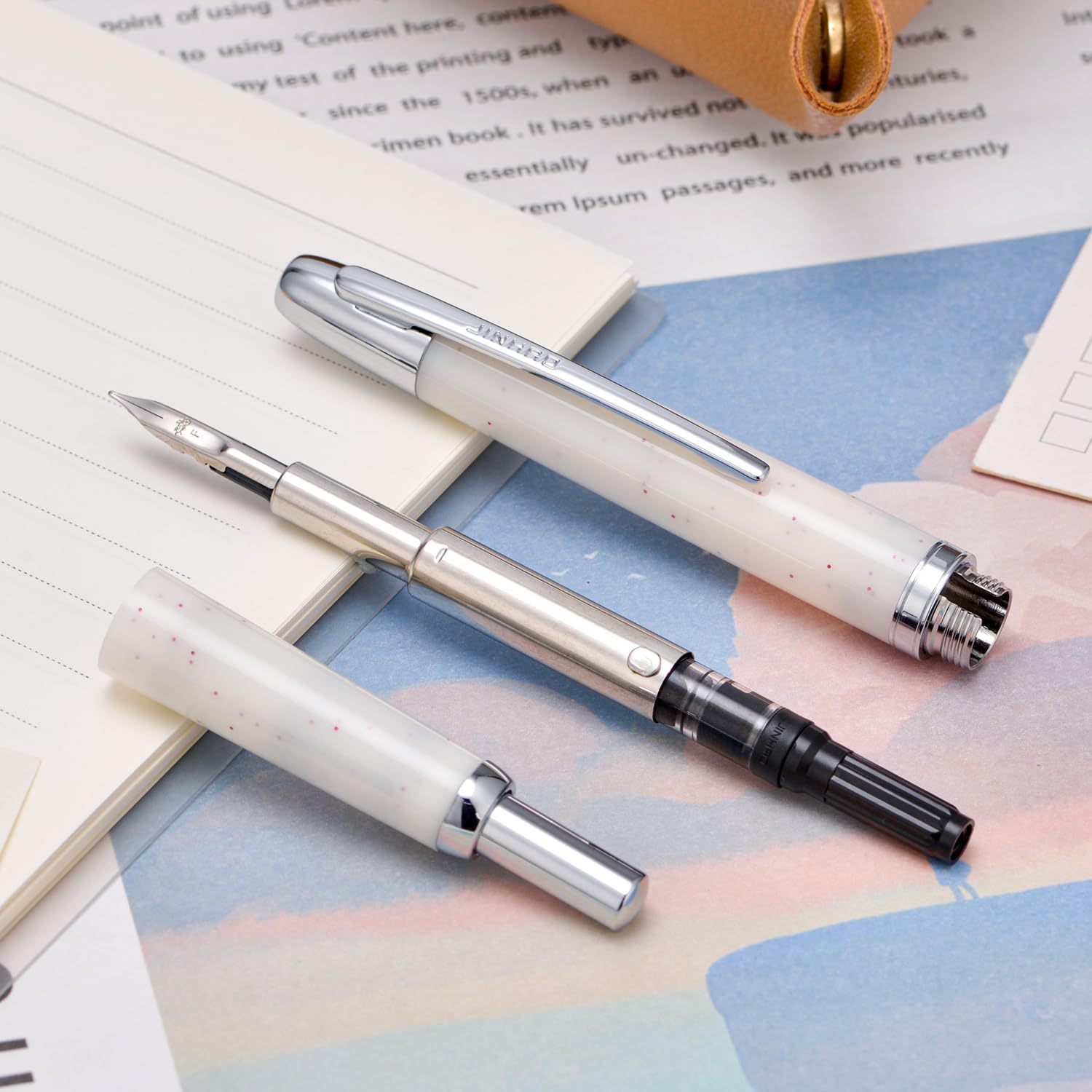 Jinhao 20 Retractable Fountain Pen – Winter Snow- Plastic Body(Silver clip) – Fine Nib with Converter – Smooth Writing Daily Pen