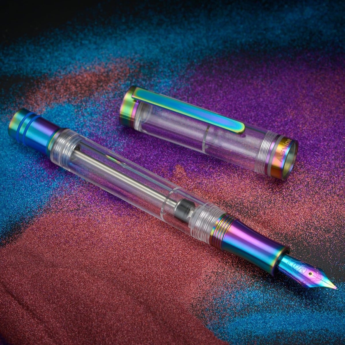 Asvine V200 Rainbow Titanium Vacuum Filling Fountain Pen, Fine & Medium Nib