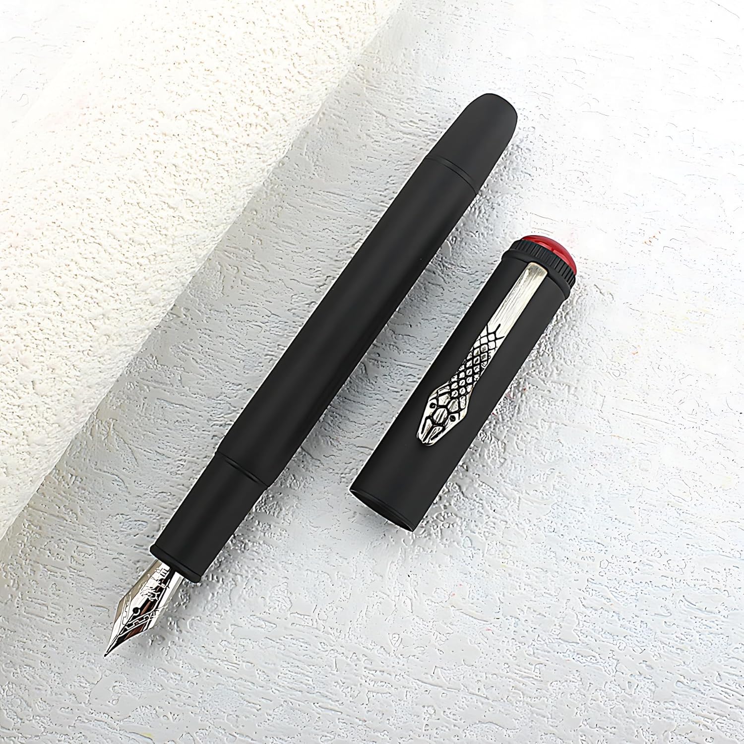 Jinhao 025 Fountain Pen Extra Fine Nib – Retro Snake Clip Design, Smooth Writing Metal Pen with Ink Converter – Calligraphy & Daily Writing Gift for Collectors & Writers