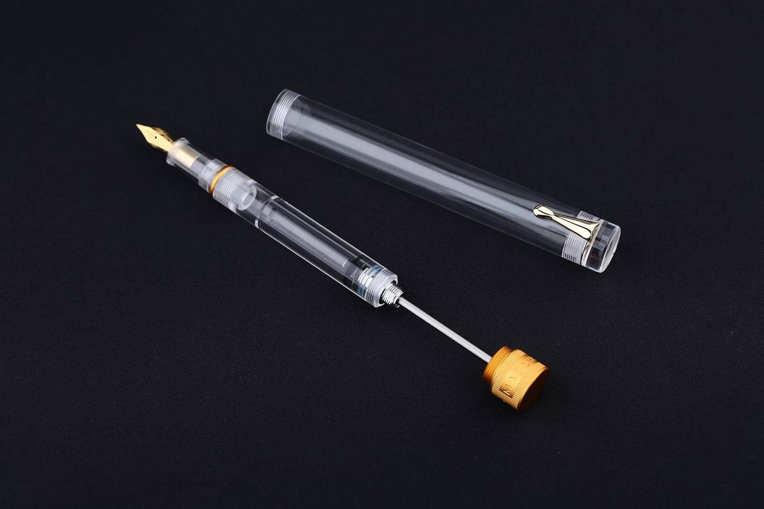 Moonman Majohn V1 Vacuum Filling Fountain Pen Extra Fine Nib, Transparent Acrylic Demonstration Writing Gift Pen with Box (Golden Clip)