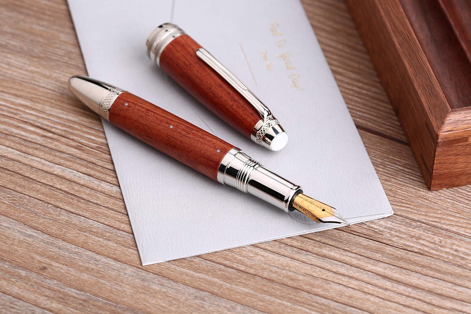 Moonman M1000 Handmade Rosewood Fountain Pen BOCK Fine Nib, Rivet Pearl Top Writing Pen Silver Clip Beautiful Writing Pen