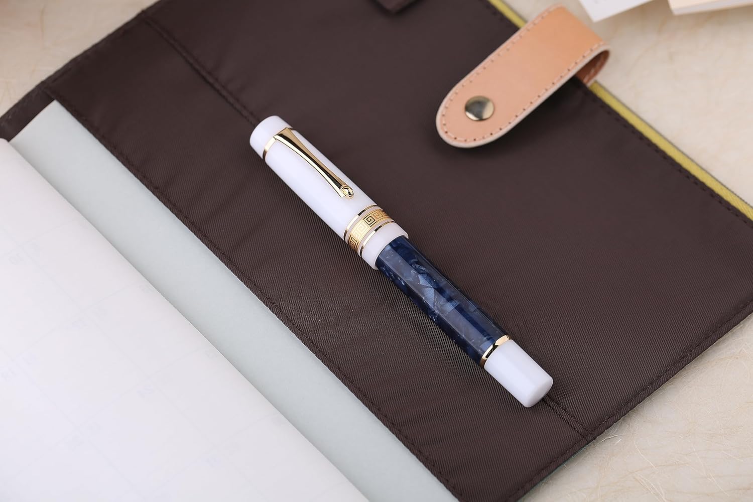Moonman M400 Acrylic Writing Office Extra Fine Nib Fountain Pen Gold Clip(Dark Blue & White,0.38MM)