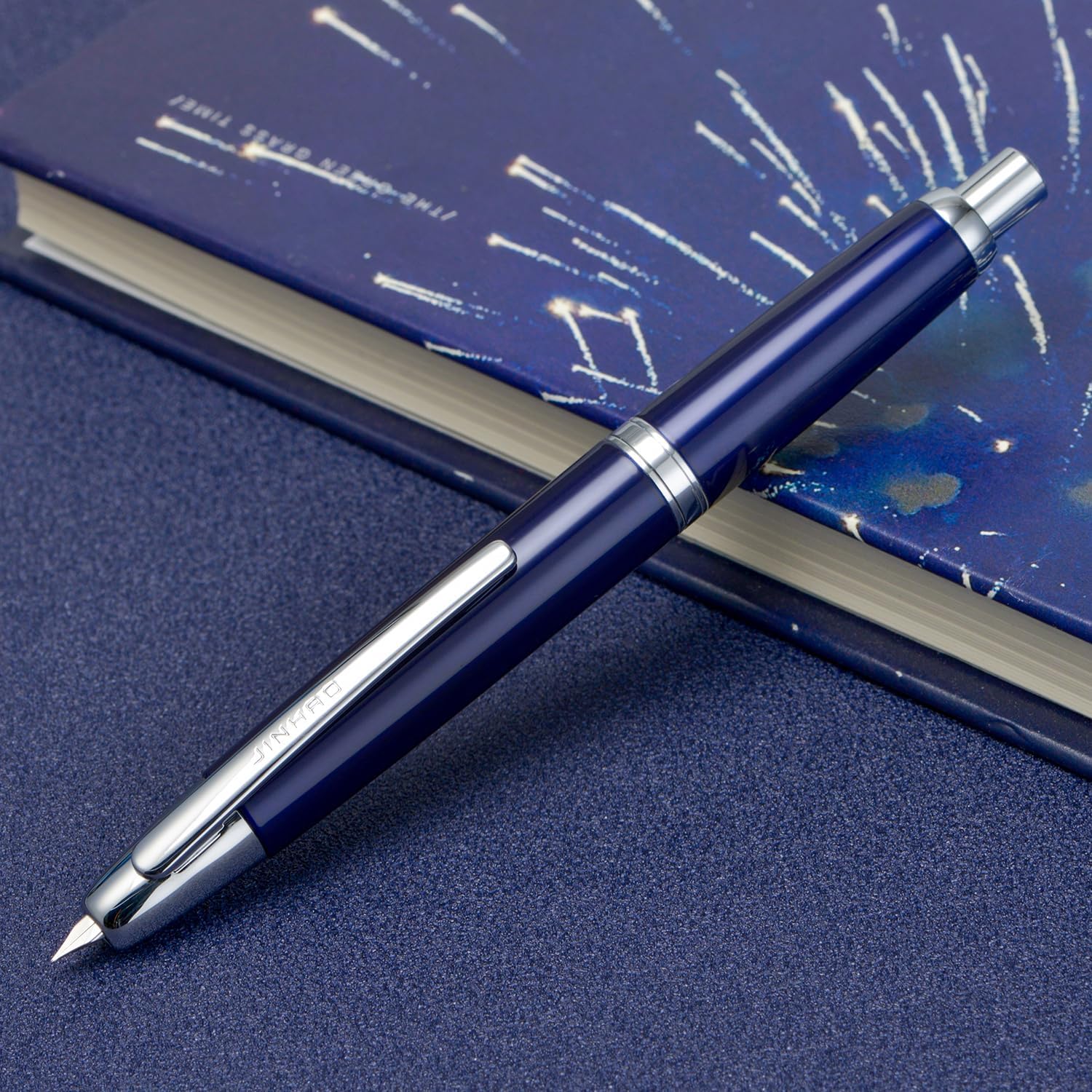 Jinhao 10 Capless Fountain Pen with Box,Retractable Fine Nib with Ink Converter Set (Silver Clip)