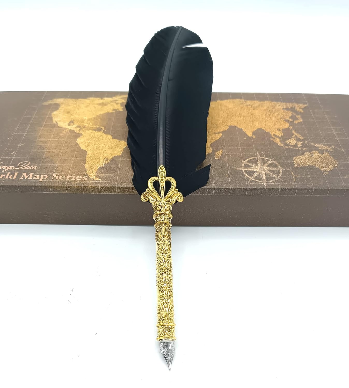 Feather Pen Quill Pen and Ink Set – Antique Calligraphy Dip Pen with 5 Extra Nibs, Refillable Ink, Pen Stand for Writing, Drawing, Signatures, Wedding & Birthday Gifts (Black)