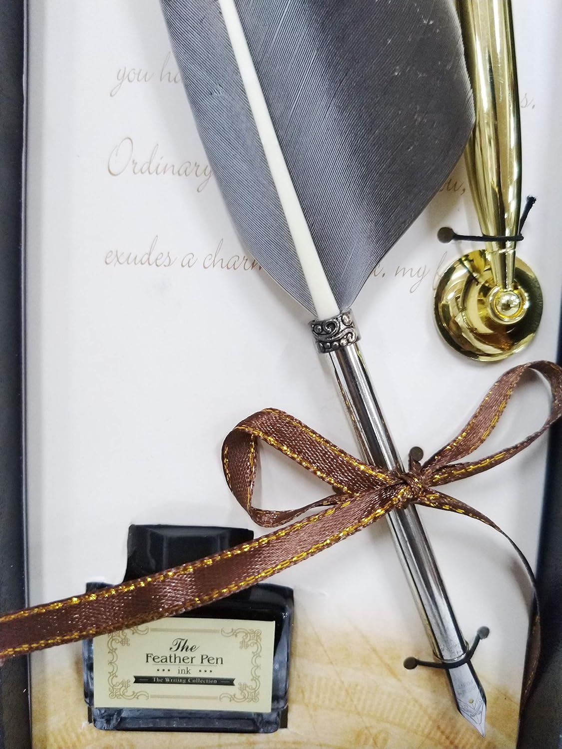 Calligraphy Feather Dip Quill Pen Writing Ink Set – Antique Feather Pen with 5 Nibs, Ink Bottle & Pen Holder – Elegant Stationery Gift Box (Green / Violet / Black)