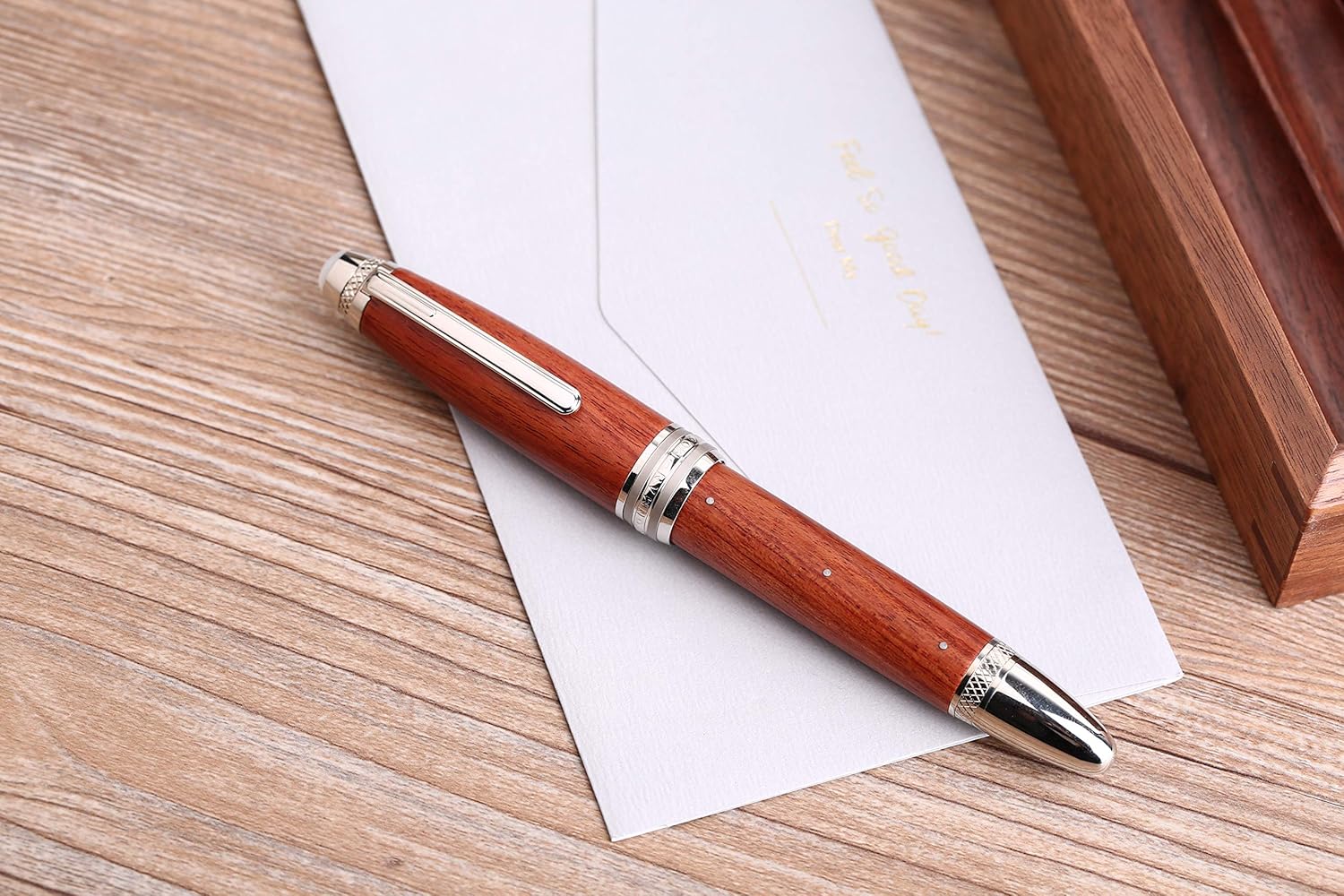Moonman M1000 Handmade Rosewood Fountain Pen BOCK Fine Nib, Rivet Pearl Top Writing Pen Silver Clip Beautiful Writing Pen