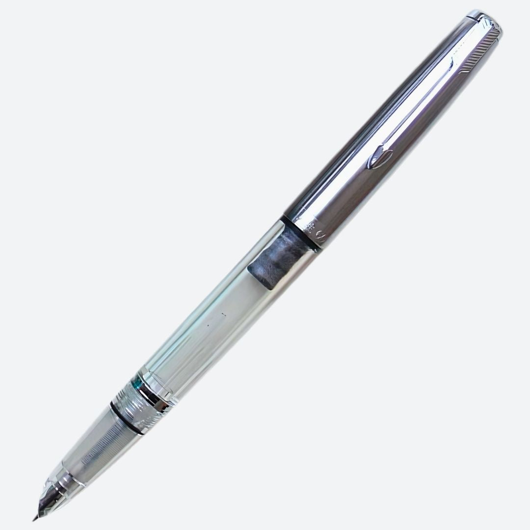 Wing Sung 601 Transparent Vacumatic Fountain Pen – 0.38mm Extra Fine Nib, Resin Body, Steel Cap, Push-Cap with Converter & Box (No Ink)