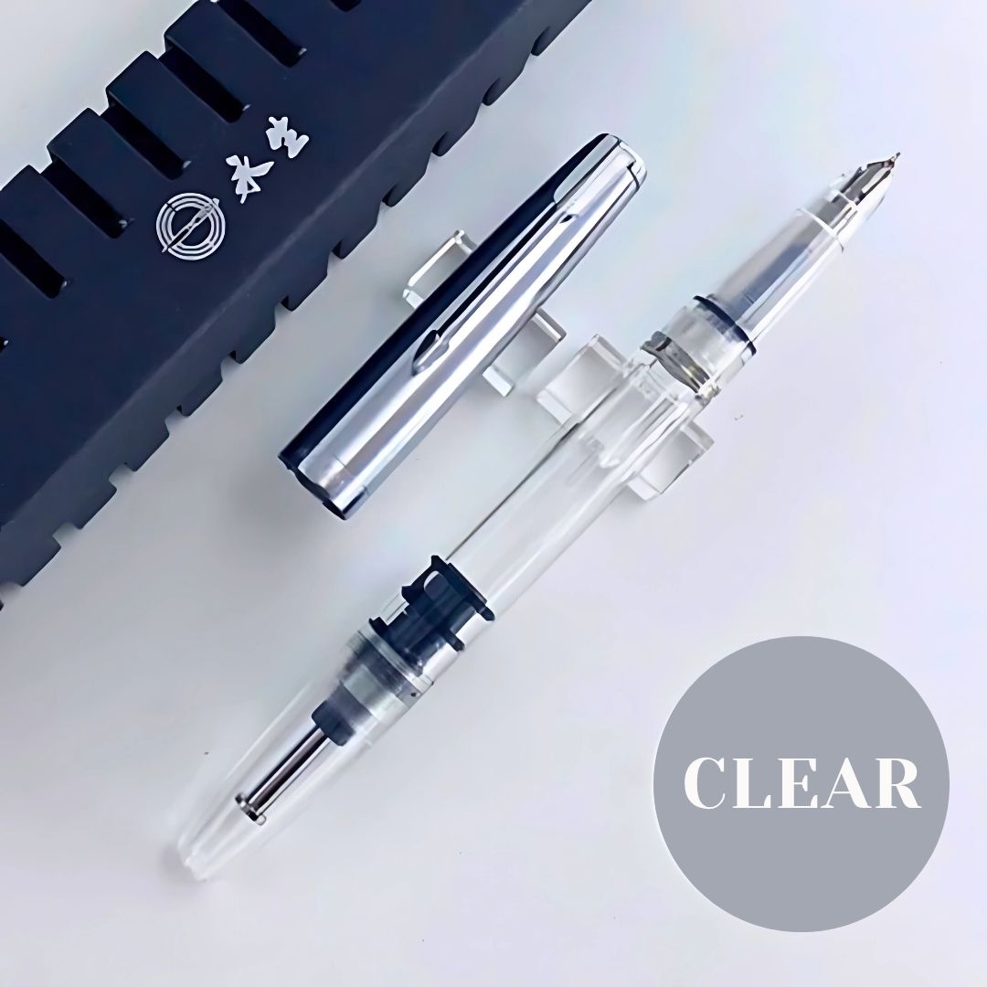Wing Sung 601 Transparent Vacumatic Fountain Pen – 0.38mm Extra Fine Nib, Resin Body, Steel Cap, Push-Cap with Converter & Box (No Ink)