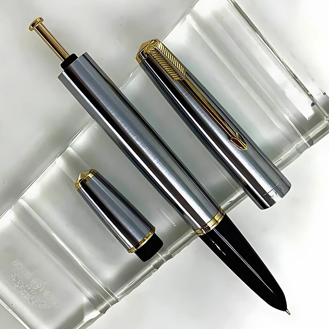 Wing Sung 601 Steel Fountain Pen – 0.5mm Fine Nib, Vacumatic Filling System, Push Cap, Gold Clip – Includes Converter & Box (No Ink)