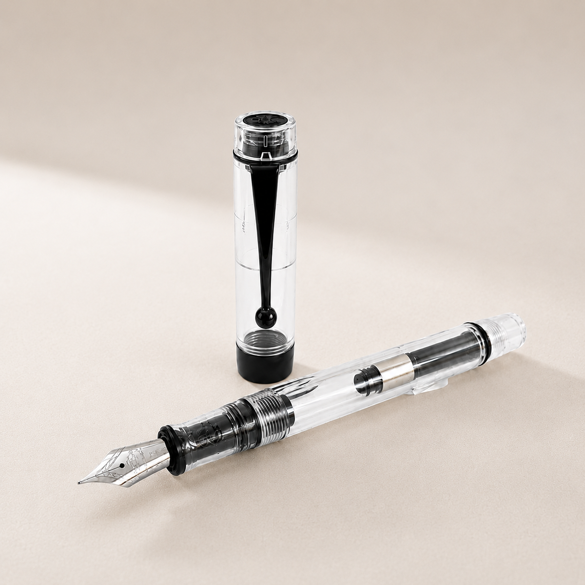 Jinhao 100 Transparent Fountain Pen with Fine Nib, Clear Demonstrator Writing Pen with Ink Converter