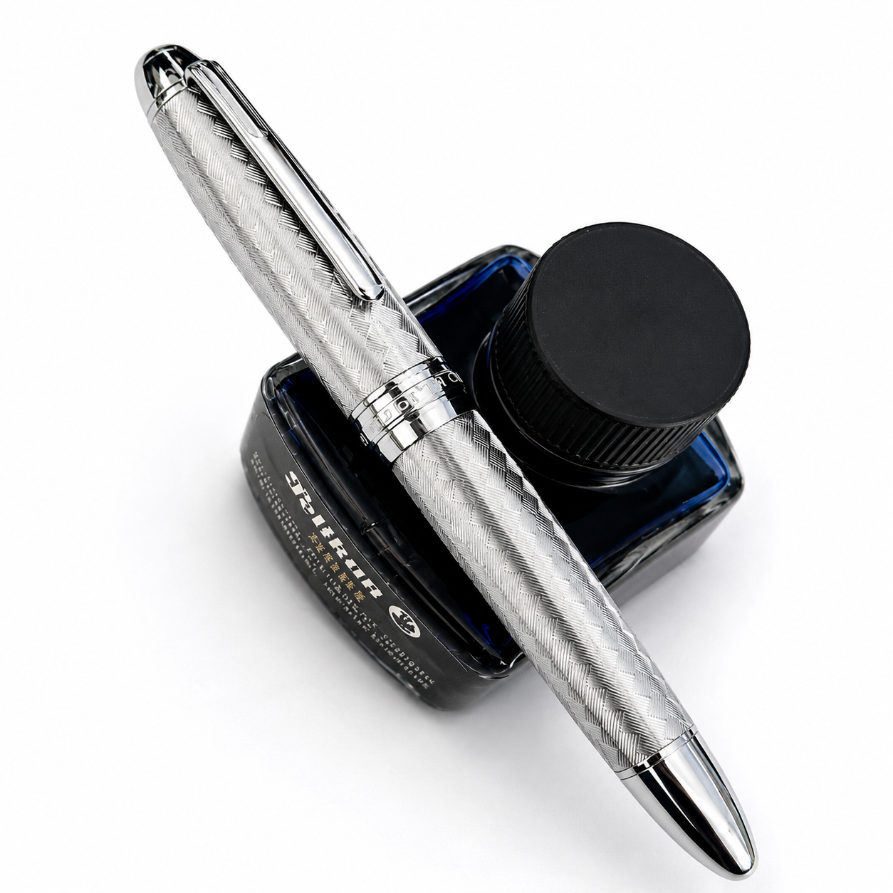 LEMON M8 Piston Filling Fountain Pen with Naginata Style Nib, Diamond Pattern Metal Body, Piston Filler, Luxury Writing Pen for Calligraphy