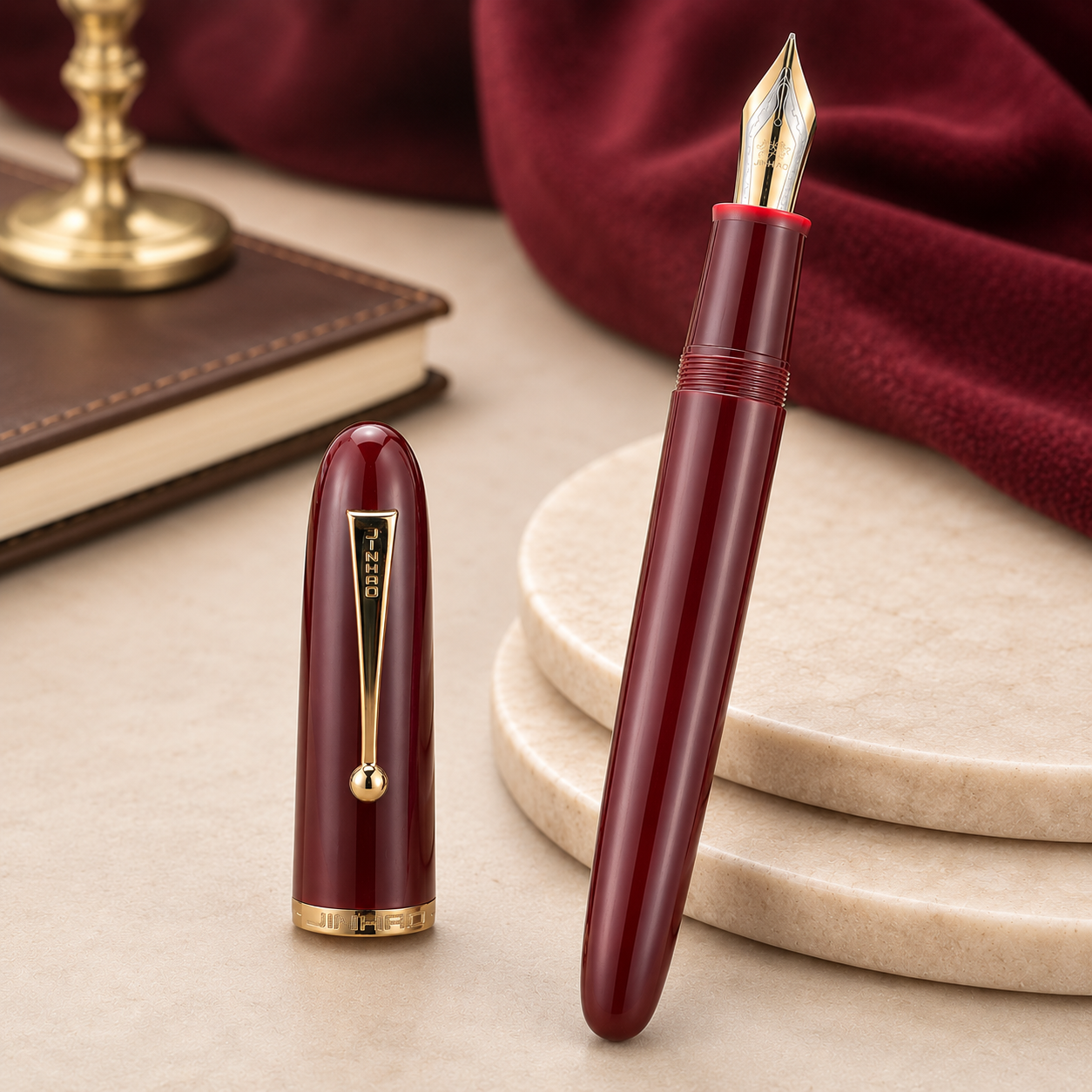 Jinhao 9019 Wine Red Fountain Pen – Oversized #8 Nib with Large-Capacity Ink Converter