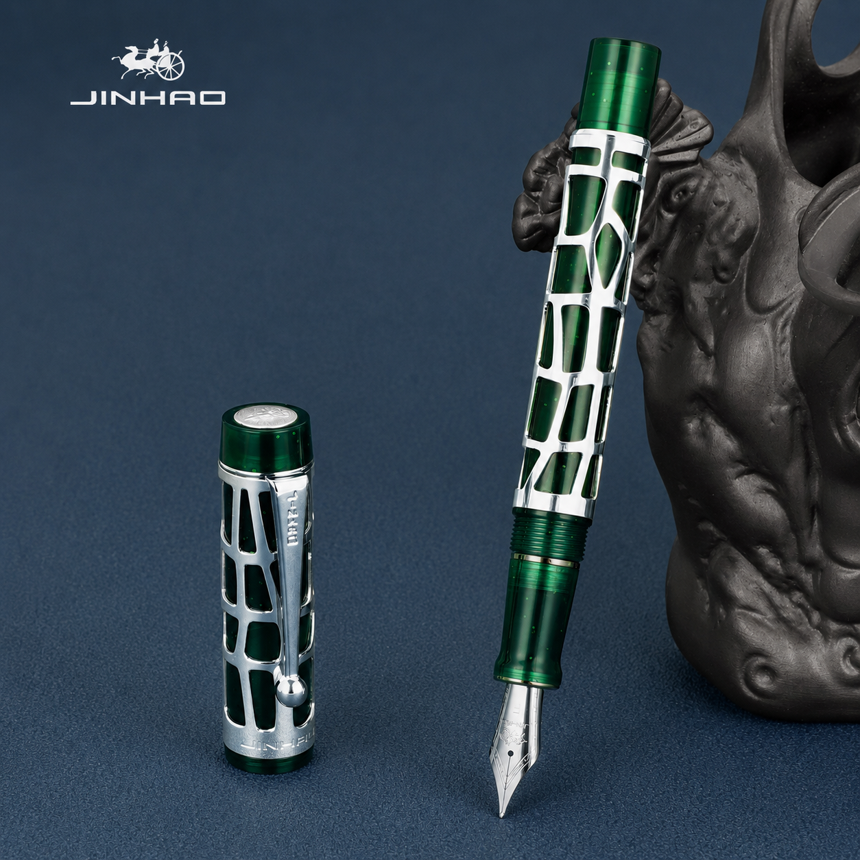 Jinhao 100 Sterling Silver Limited Edition Fountain Pen – S925 Skeleton Overlay | Fine Nib