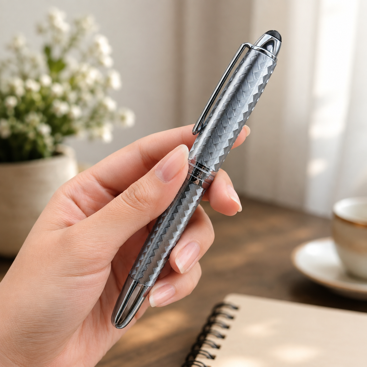 LEMON M8 Piston Filling Fountain Pen with Calligraphy Nib, Diamond Pattern Metal Body, Piston Filler, Luxury Writing Pen for Calligraphy