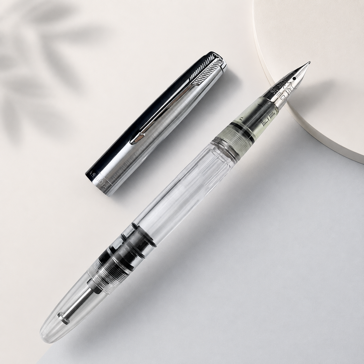 Wing Sung 601A Transparent Demonstrator Vacumatic Fountain Pen – Fine 0.5mm Nib, Resin Body with Steel Cap