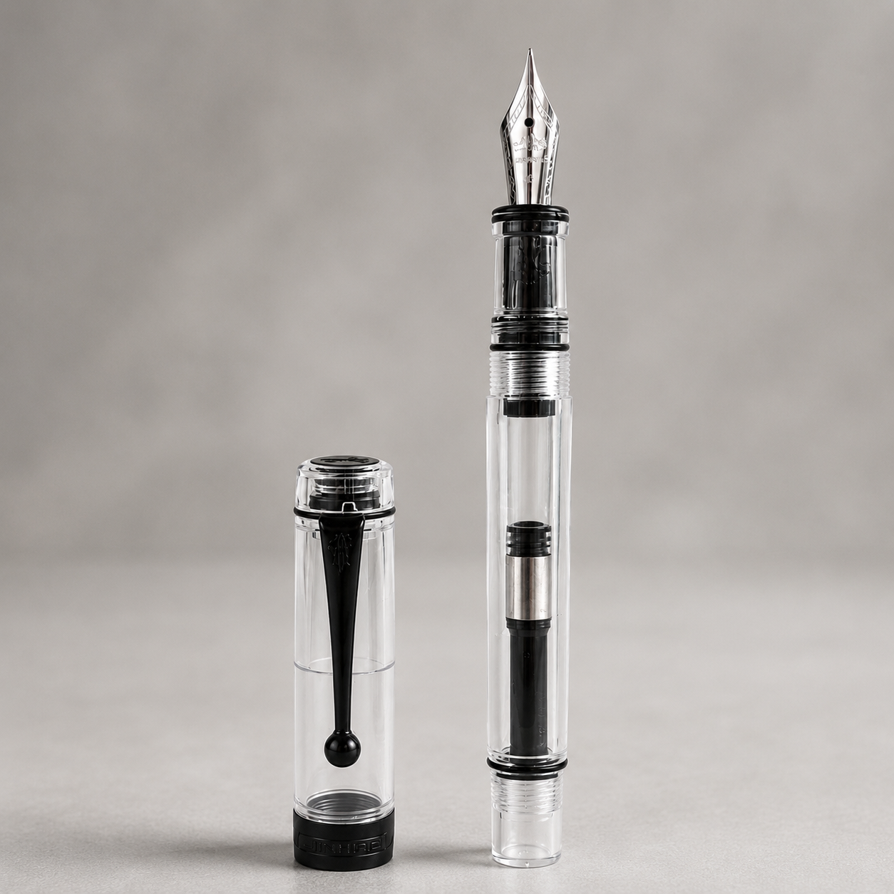Jinhao 100 Transparent Fountain Pen with Fine Nib, Clear Demonstrator Writing Pen with Ink Converter