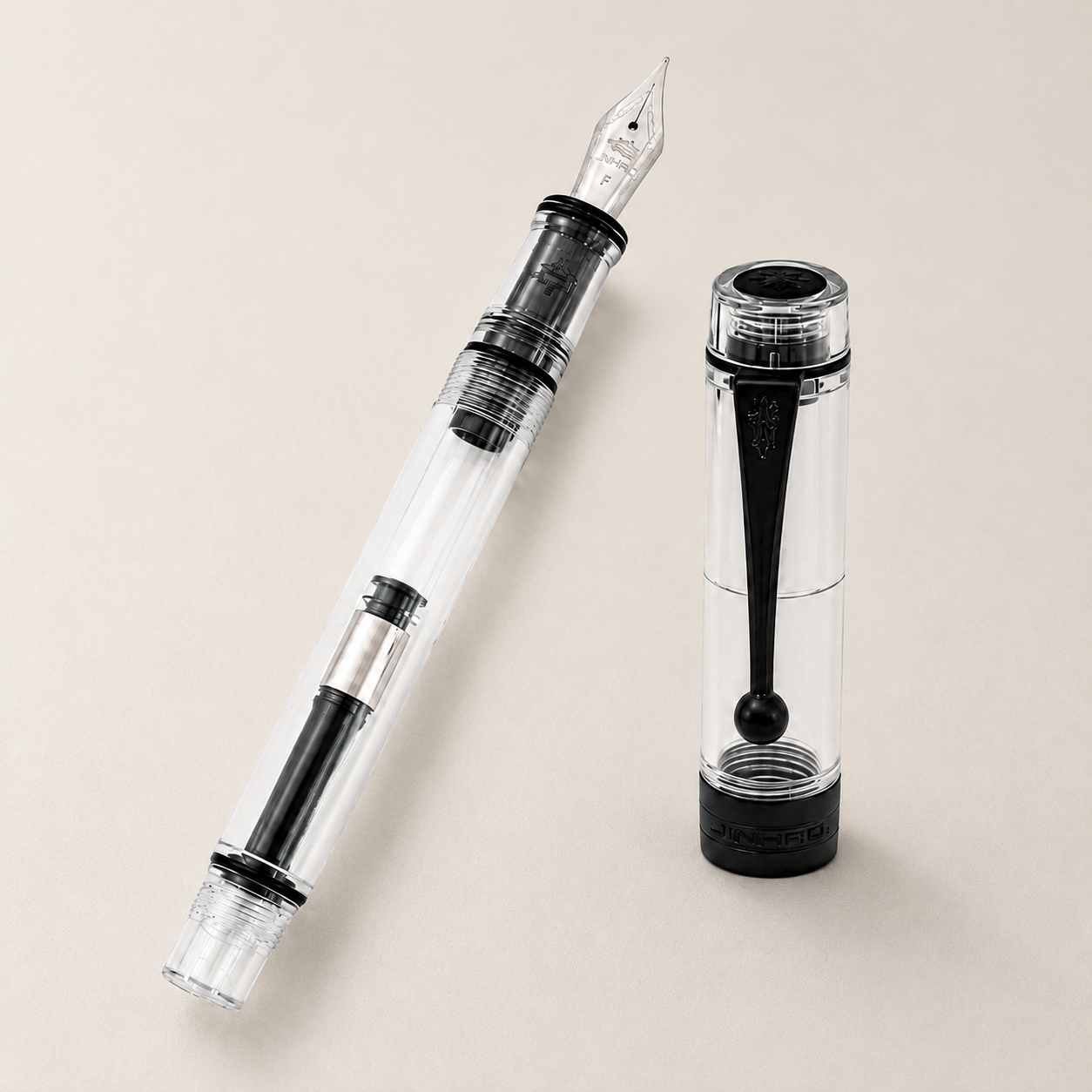 Jinhao 100 Transparent Fountain Pen with Fine Nib, Clear Demonstrator Writing Pen with Ink Converter