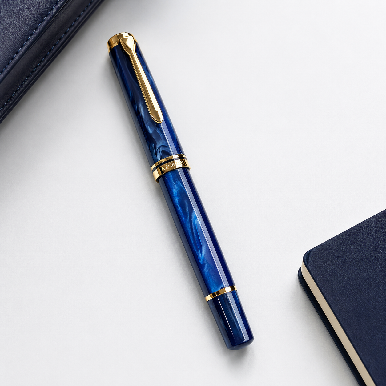 ADMOK M800 Galaxy Blue Piston Fountain Pen – Premium Resin Body, Gold Trim, Smooth Nib
