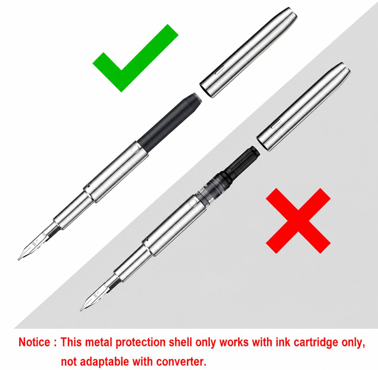 Jinhao 10 Retractable Fountain Pen Accessories – 1 Pack Metal Protector Cap with Black Ink Cartridge