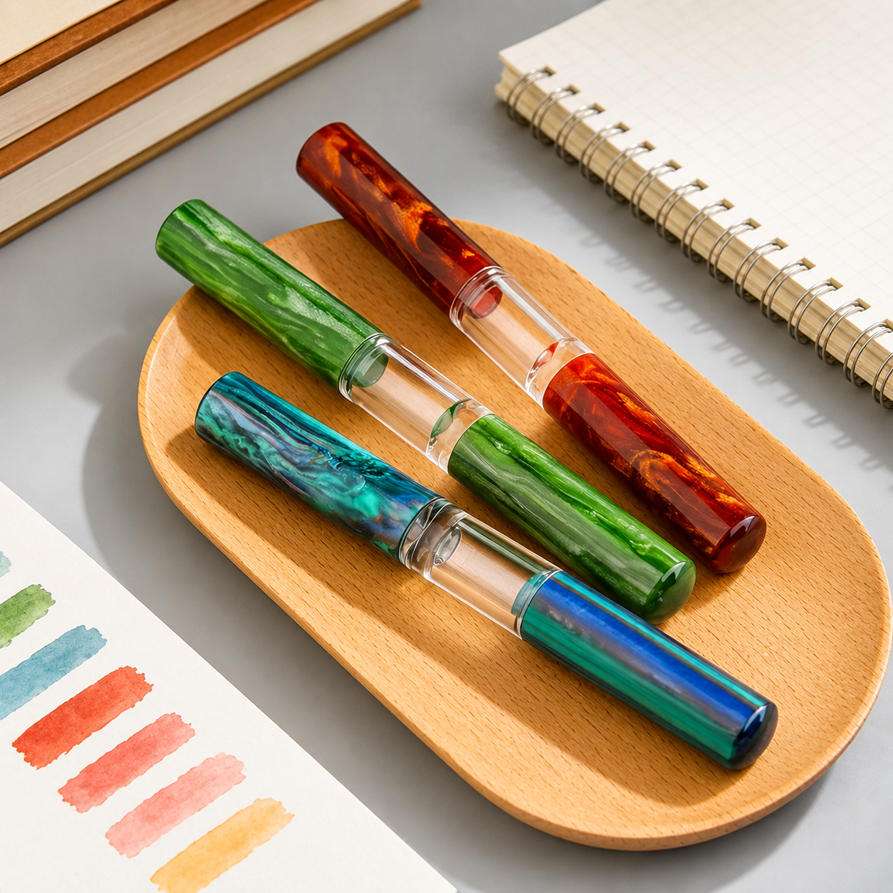 Moonman N15 Dual-Ended Fountain Pen with Flex Nib & Glass Dip Tip, Marbled Acrylic Resin Calligraphy Pen for Sketching, Journaling and Gifting