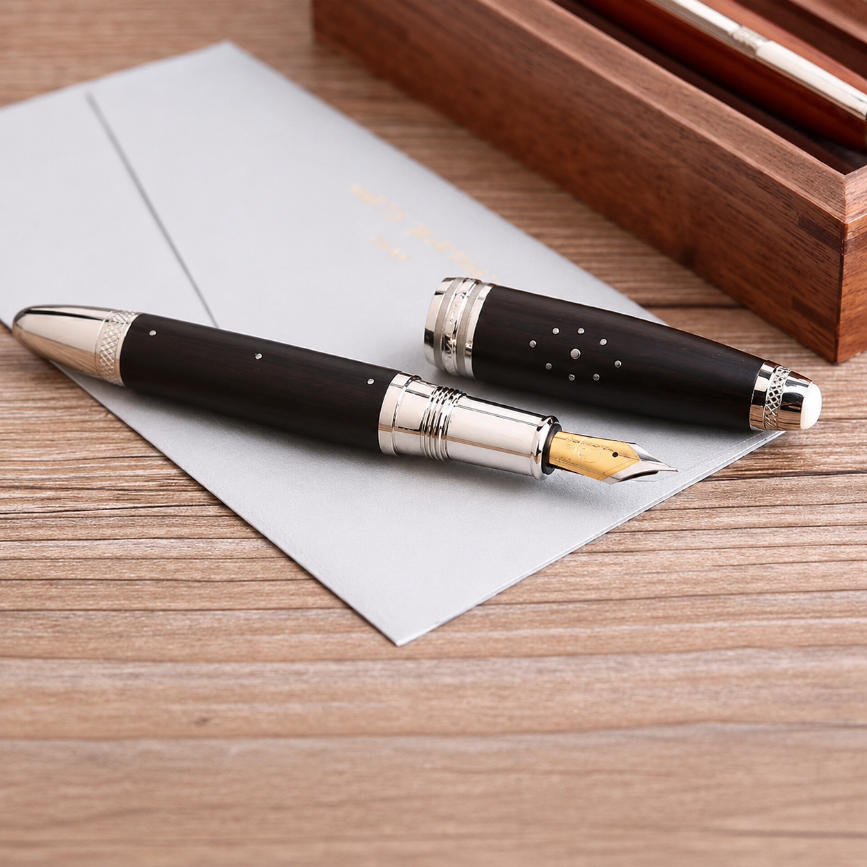 Moonman M1000 Handmade Ebony Wood Fountain Pen with Fine Bock Nib & Rivet Mother of Pearl Cap Top – Luxury Wooden Fountain Pen
