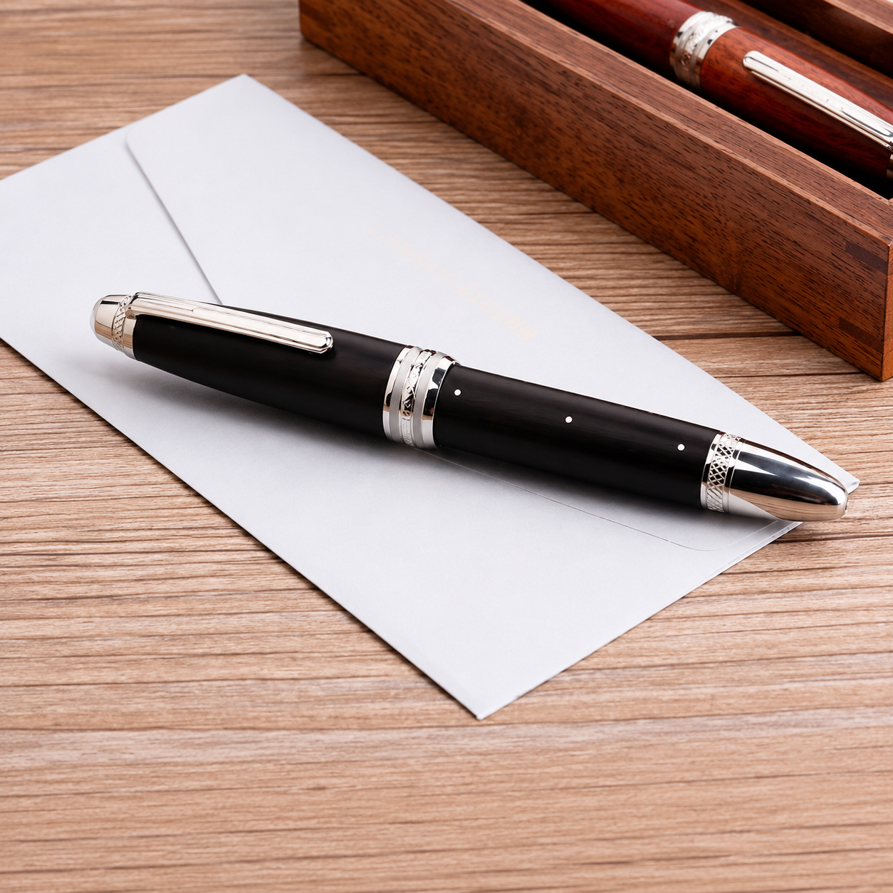Moonman M1000 Handmade Ebony Wood Fountain Pen with Fine Bock Nib & Rivet Mother of Pearl Cap Top – Luxury Wooden Fountain Pen
