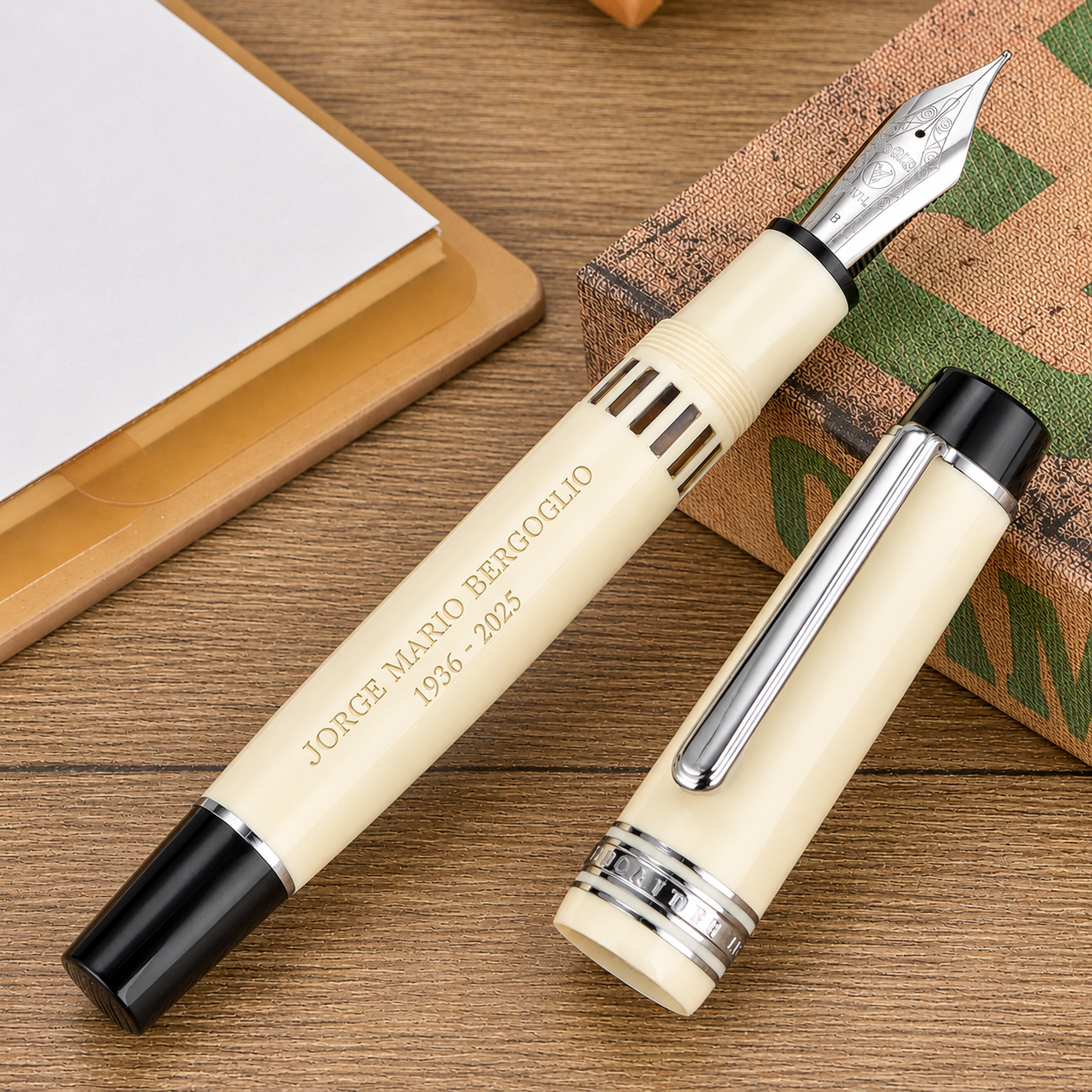 Wing Sung Junlai 930 Pope Limited Edition Fountain Pen – Ivory White Piston Filler with #9 Nib