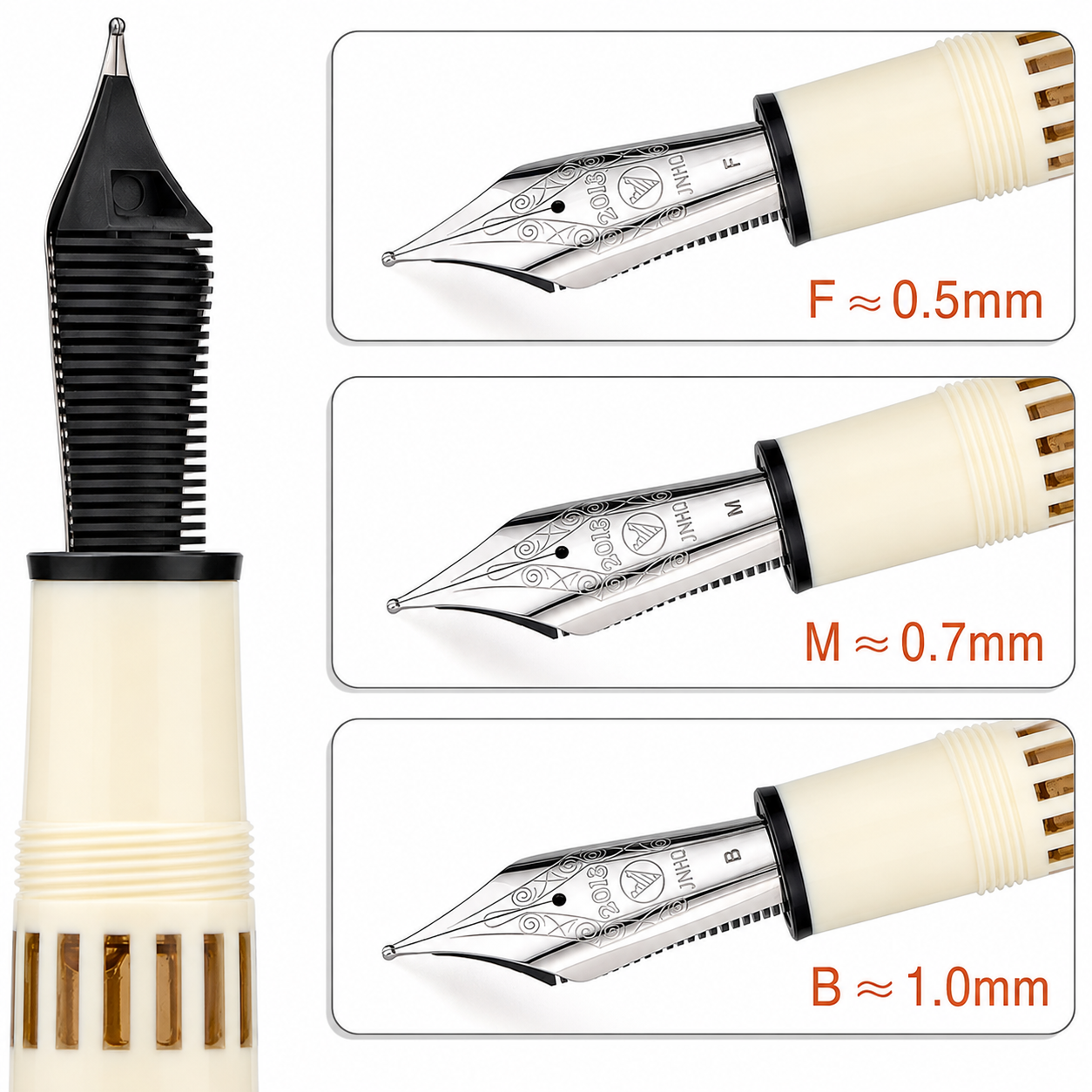 Wing Sung Junlai 930 Fountain Pen – Ivory White Acrylic Body, Silver Trim, Fence Ink Window, Piston Filling System-#9 Iridium Nib