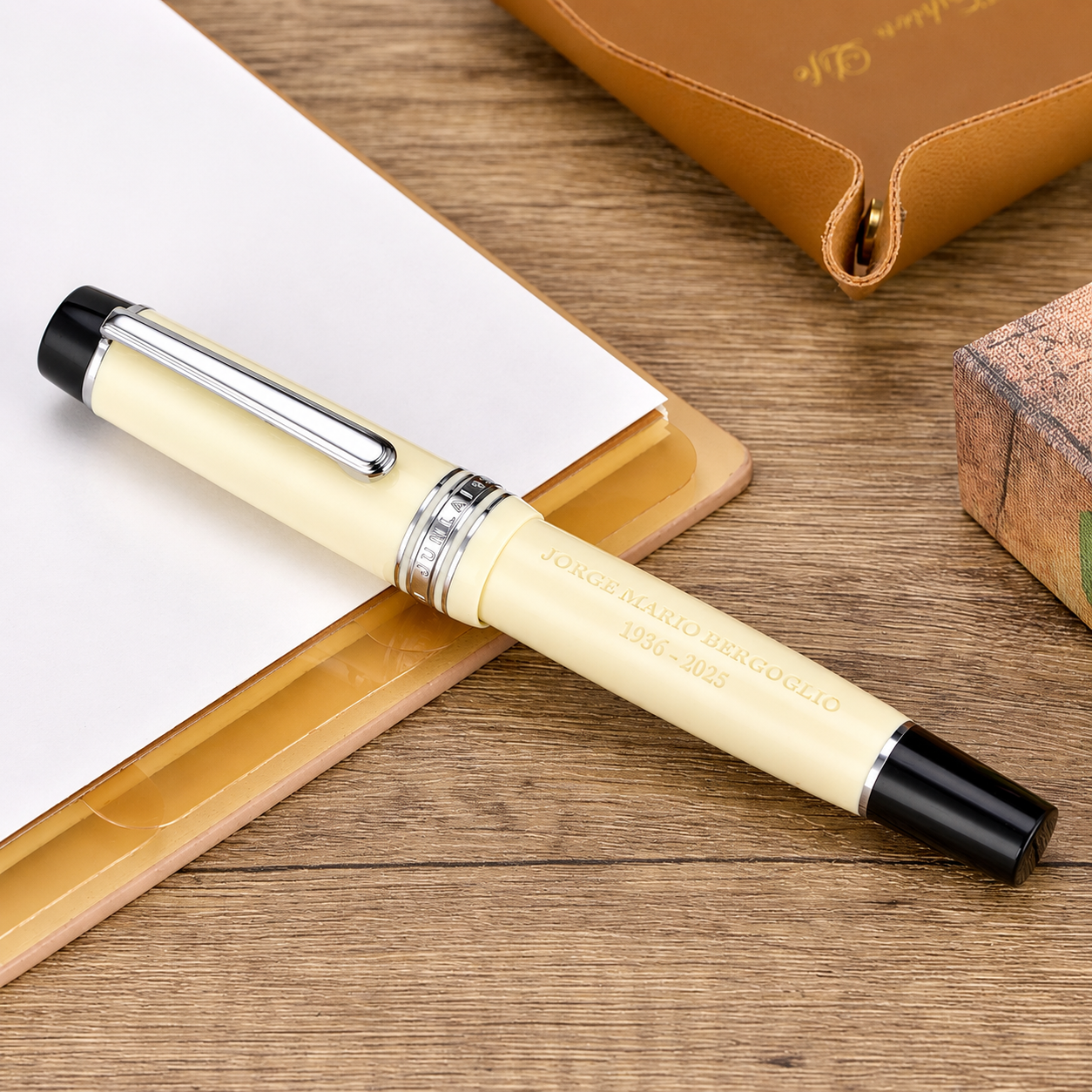 Wing Sung Junlai 930 Pope Limited Edition Fountain Pen – Ivory White Piston Filler with #9 Nib