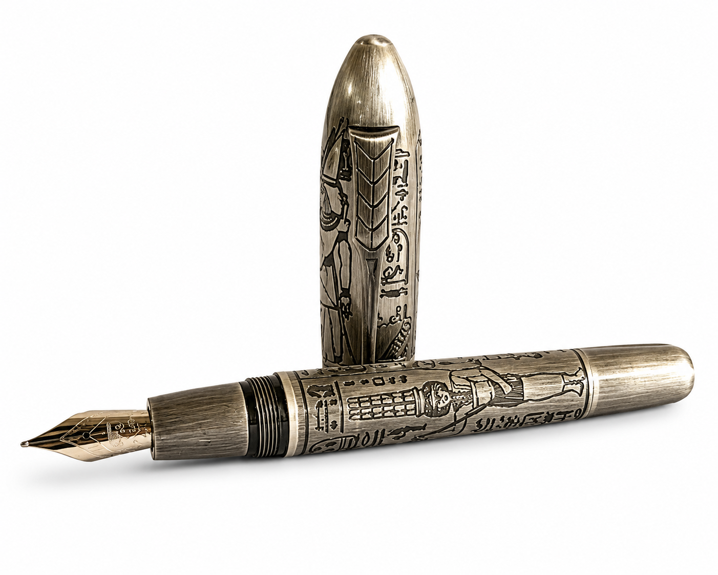 Fuliwen Egyptian Engraved Fountain Pen – Antique Metal Finish Medium Nib Writing Pen