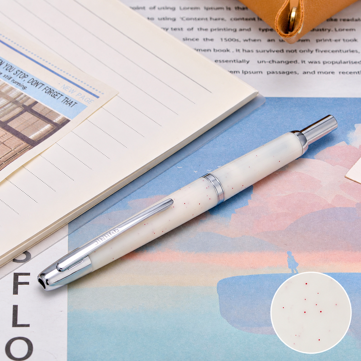 Jinhao 20 Retractable Fountain Pen – Winter Snow- Plastic Body(Silver clip) – Fine Nib with Converter – Smooth Writing Daily Pen